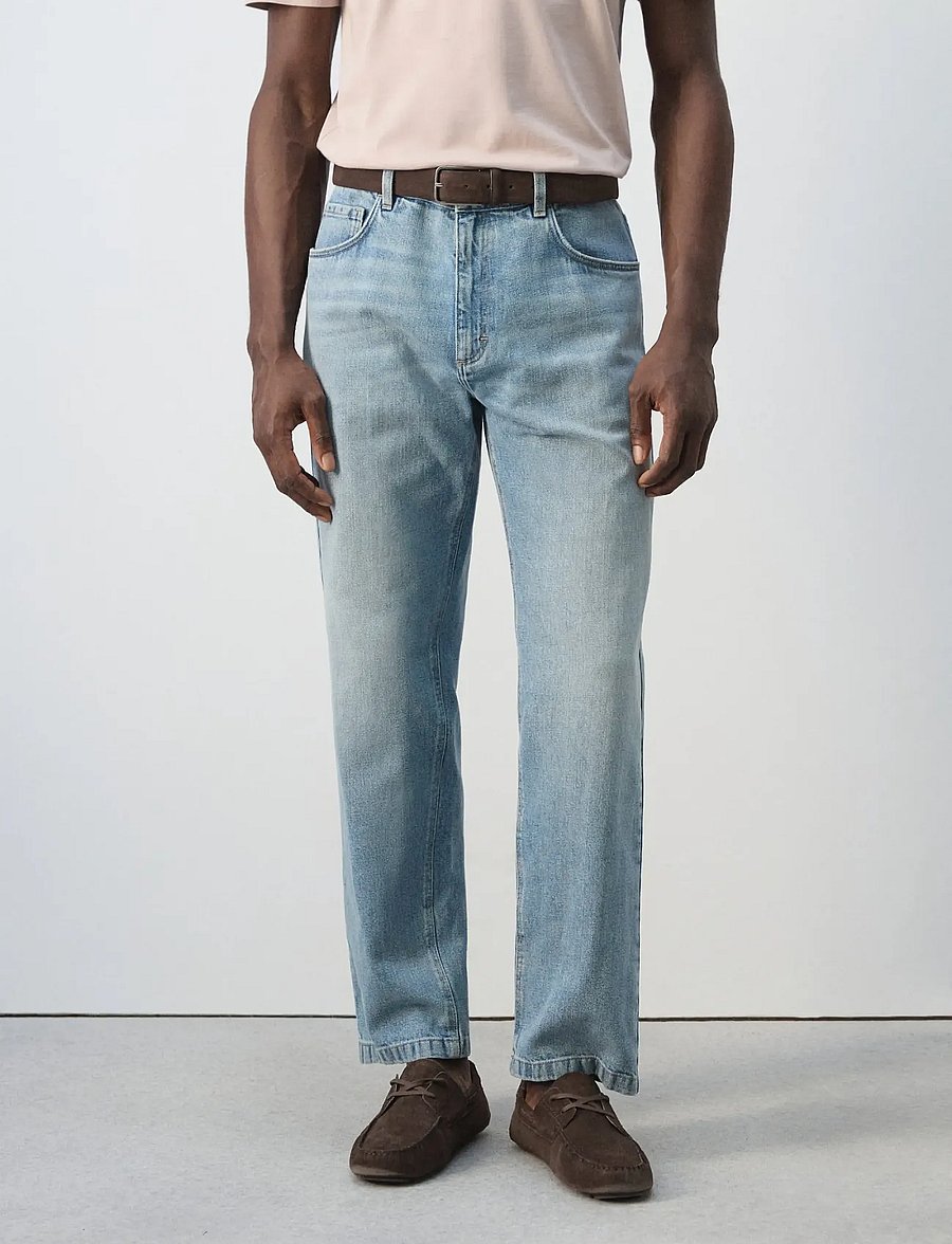 Mango - Straight fit cotton-linen jeans - regular jeans - open blue - 0