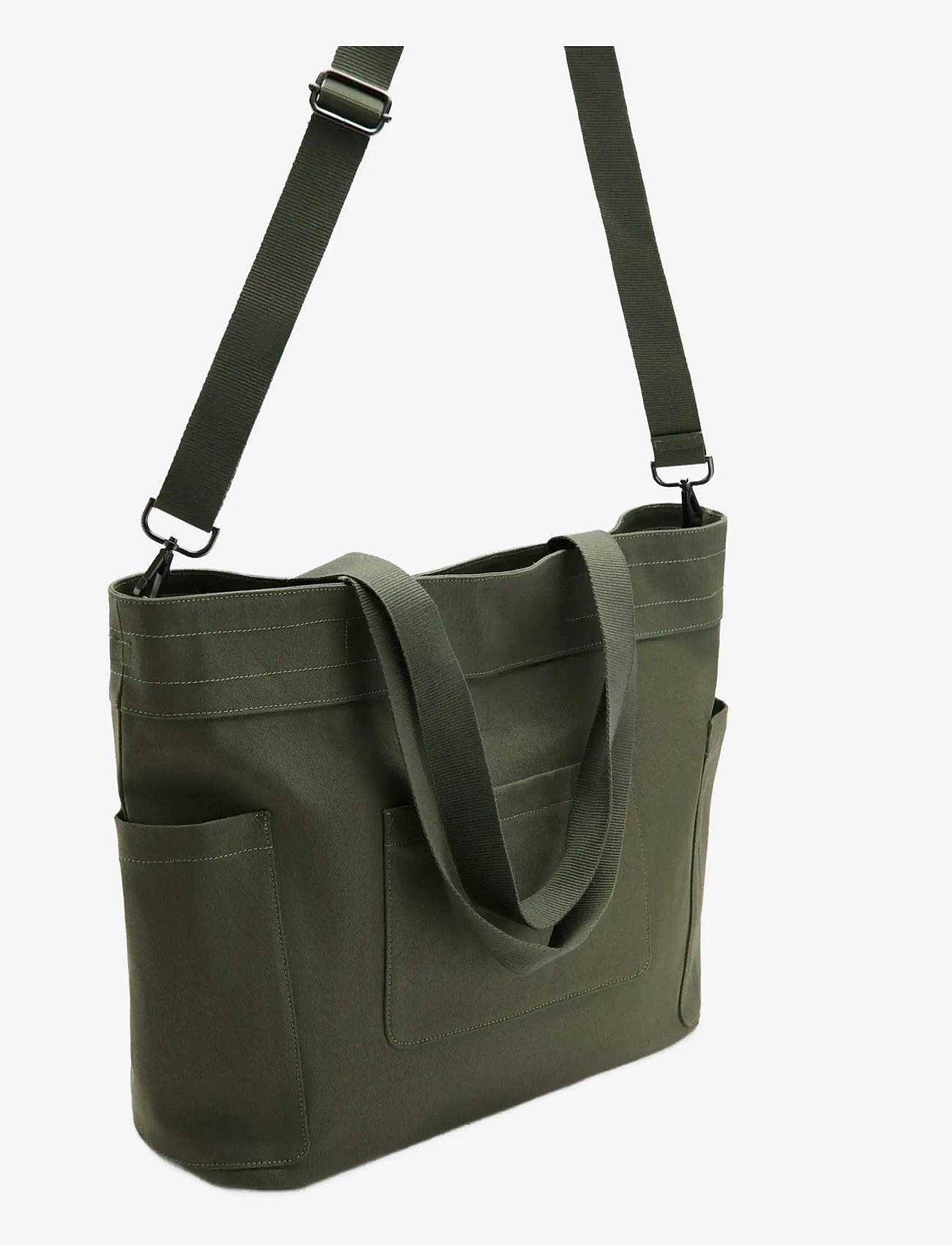 Mango - Cotton tote bag with pockets - crossbody bags - beige - khaki - 1