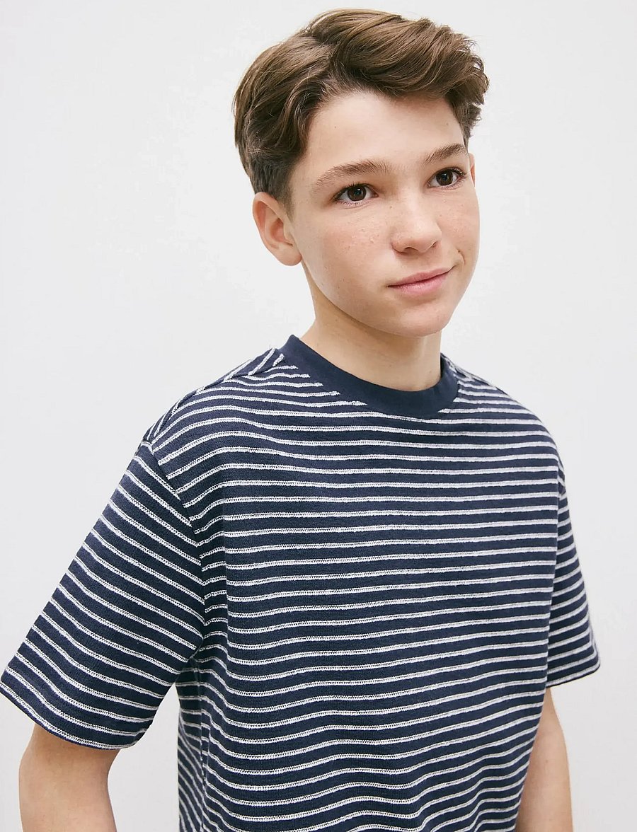 Mango - Striped T-shirt - kortärmade t-shirts - navy - 0