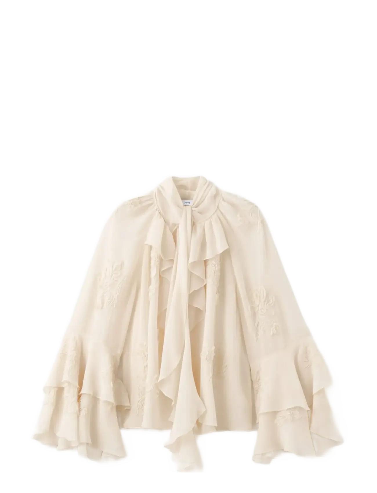Mango Ruffled blouse with bow neck - Puserot - LIGHT BEIGE / cream