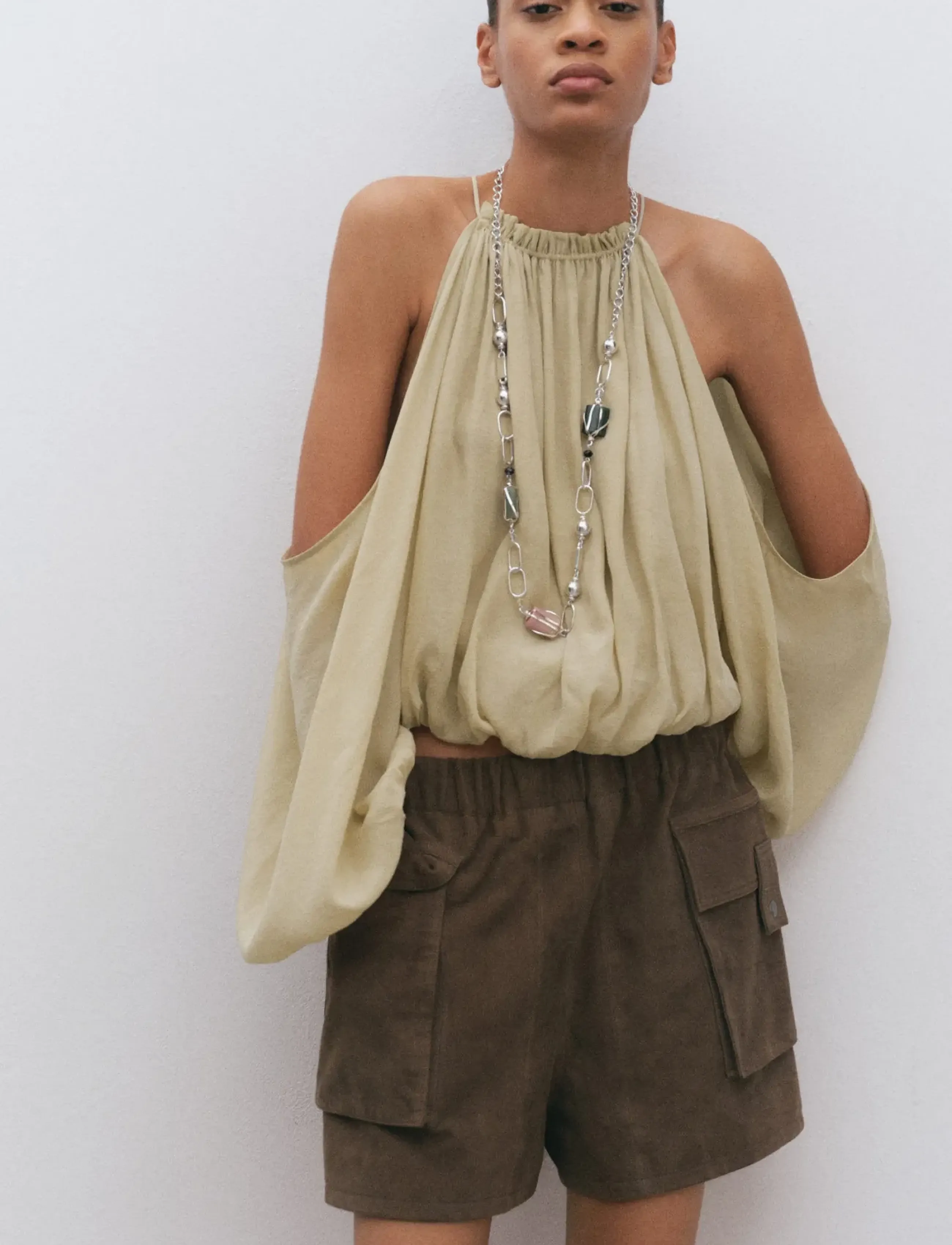 Mango Off-The-Shoulder Lyocell Blouse, Kvinder, Off-shoulder Bluse, Grøn, Str: L