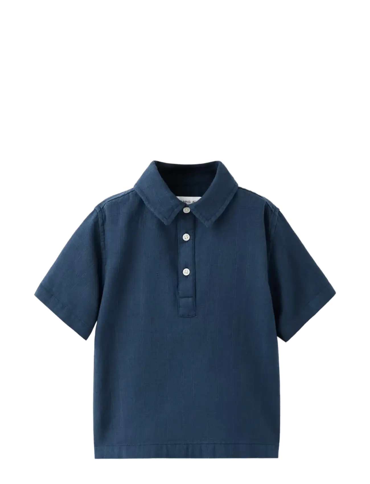 Mango Textured Cotton Shirt, 18-24M, Shirts, Marineblau - Short-sleeved Kinder
