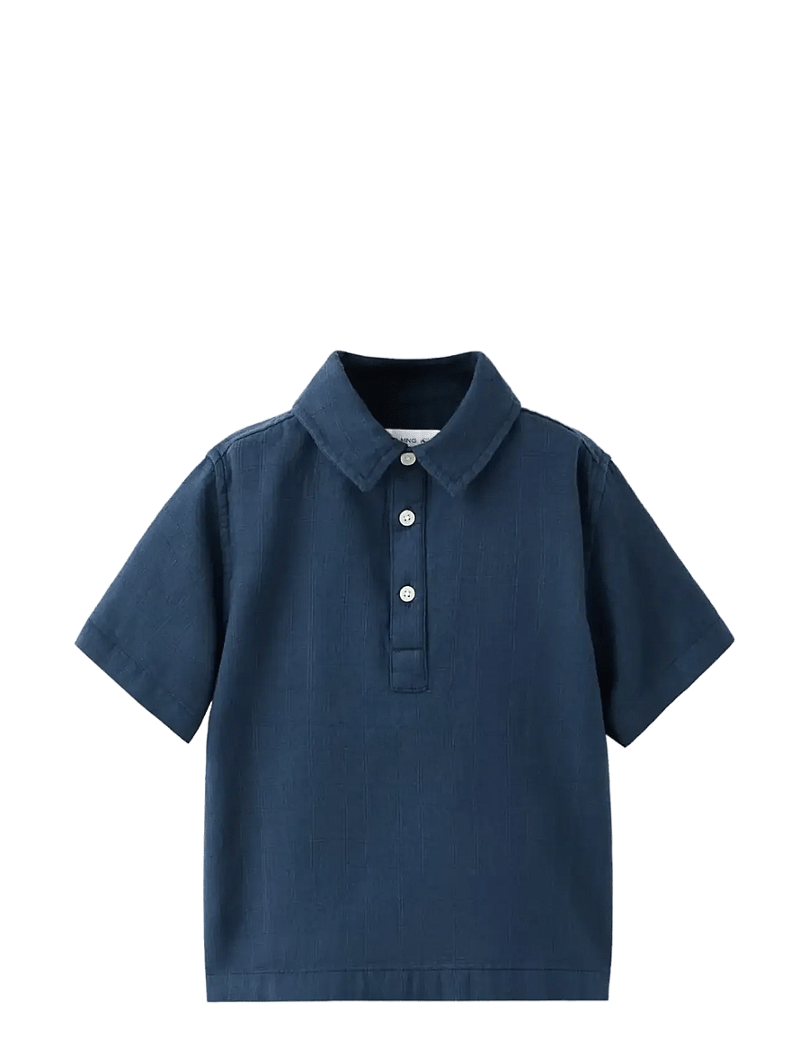 Mango - Textured cotton shirt - kortærmede skjorter - navy - 0