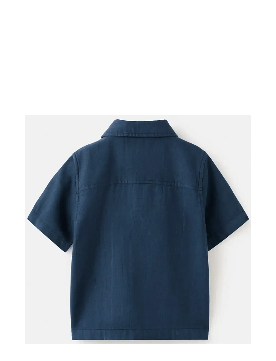 Mango - Textured cotton shirt - kortærmede skjorter - navy - 1