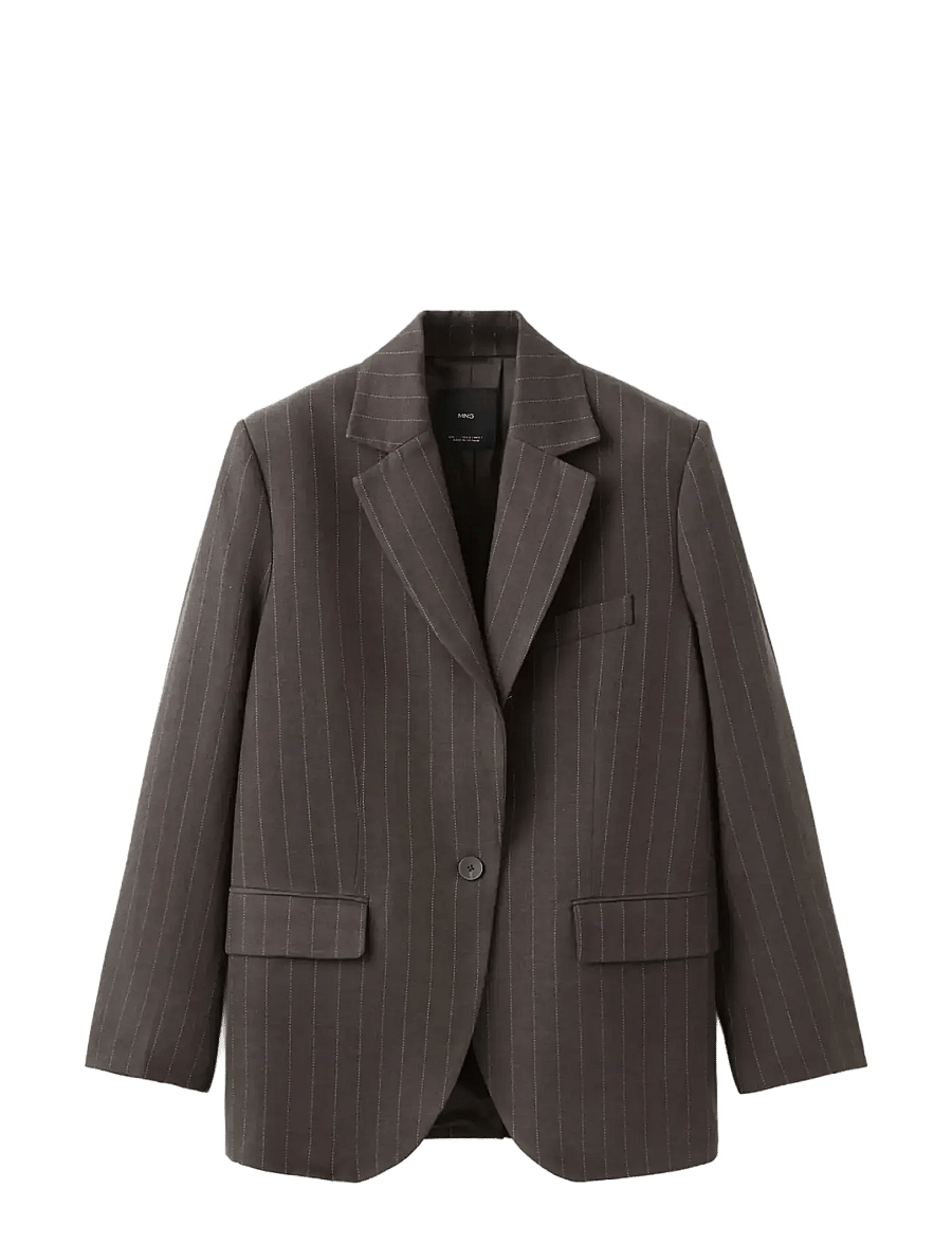 Mango - Pinstripe suit blazer - enkeltradede blazere - dark brown - 1