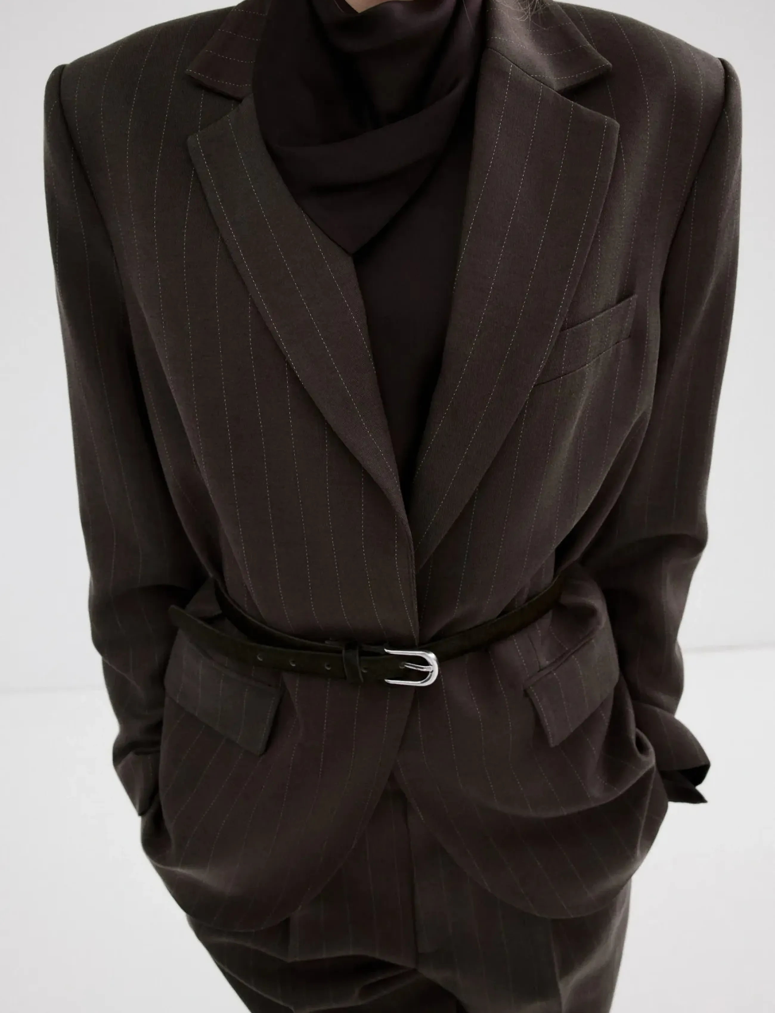 Mango Pinstripe Suit Blazer, XS, Brown, Blazere > Enkeltradede Blazere, Dame