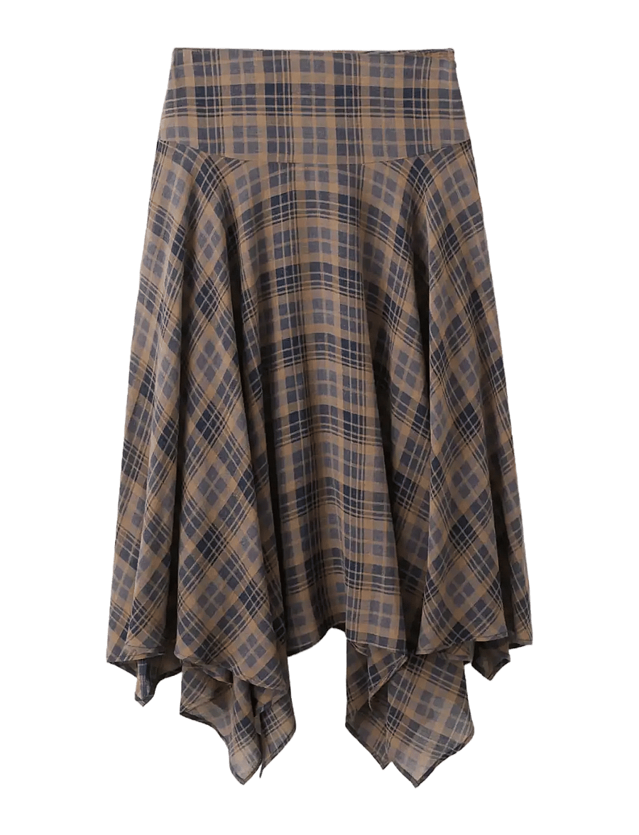 Mango - Checked asymmetric skirt - midi-röcke - brown - 1