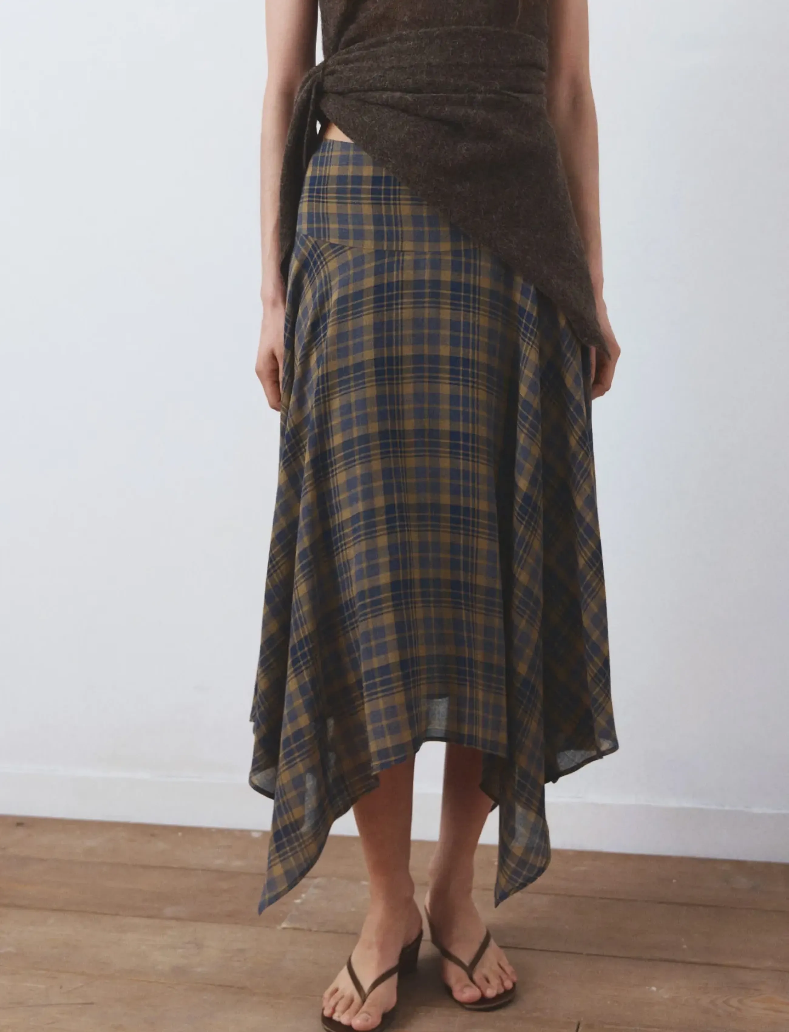 Mango Checked asymmetric skirt - Skirts - BROWN / multi