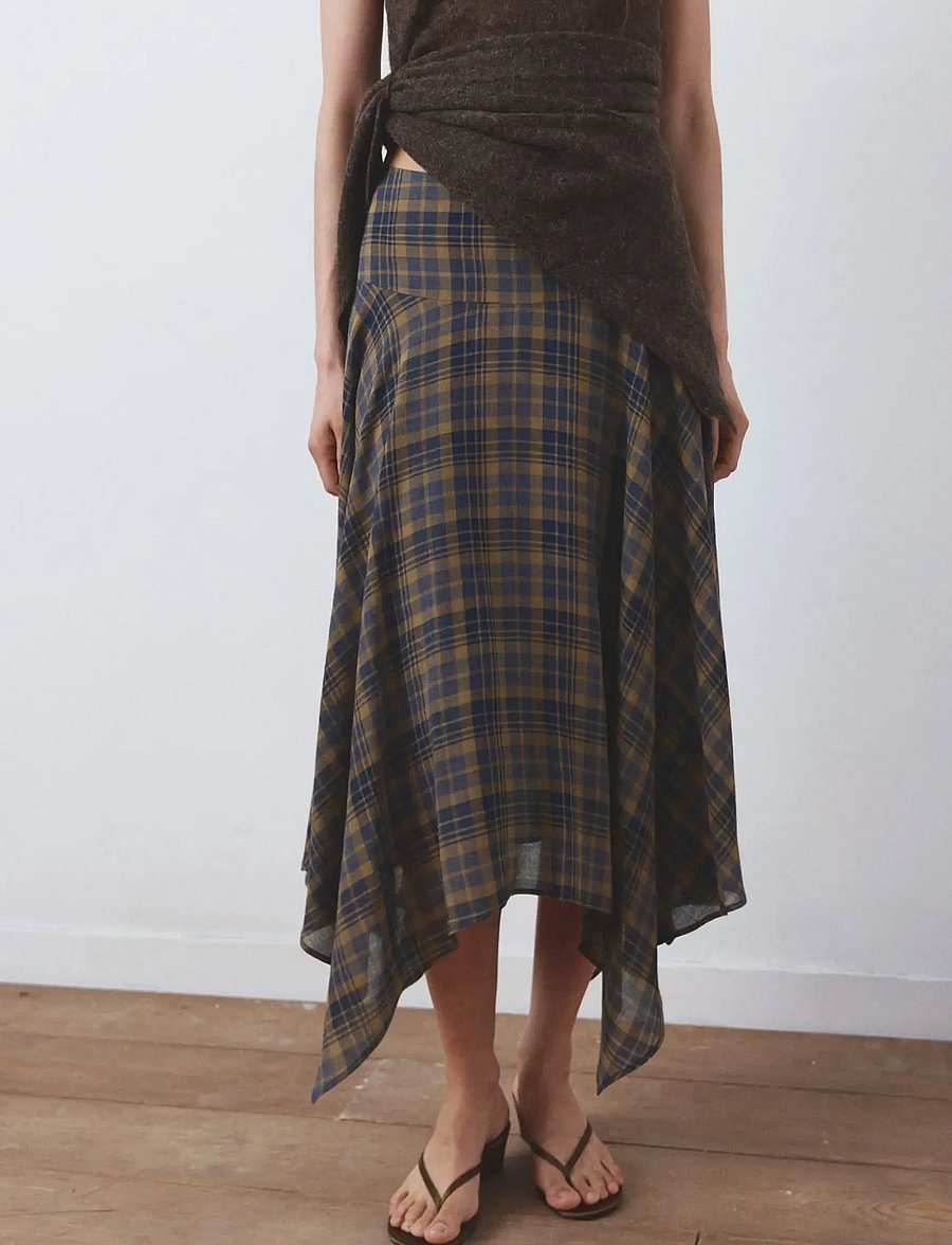 Mango - Checked asymmetric skirt - midi-röcke - brown - 0