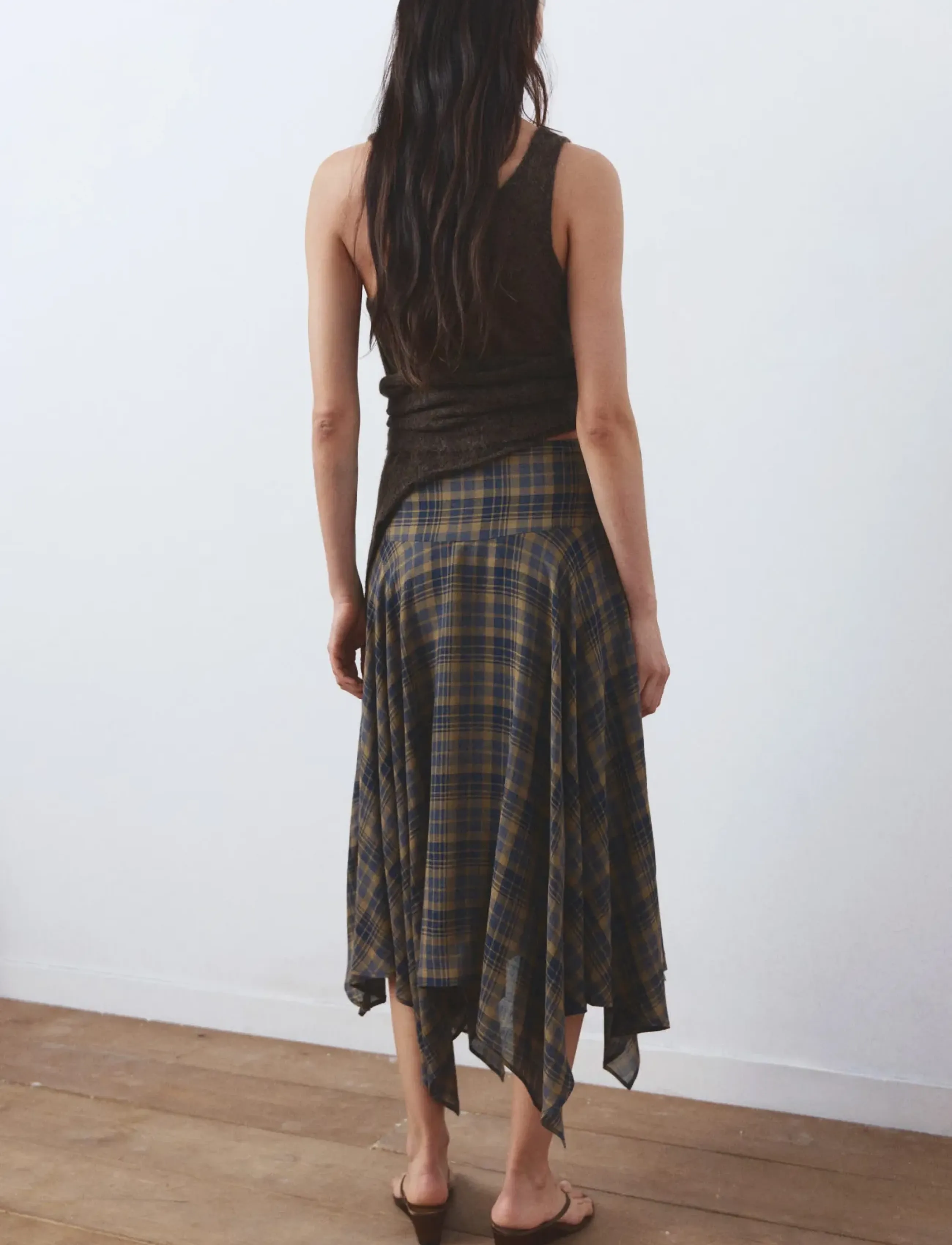 Mango - Checked asymmetric skirt - midi-röcke - brown - 2