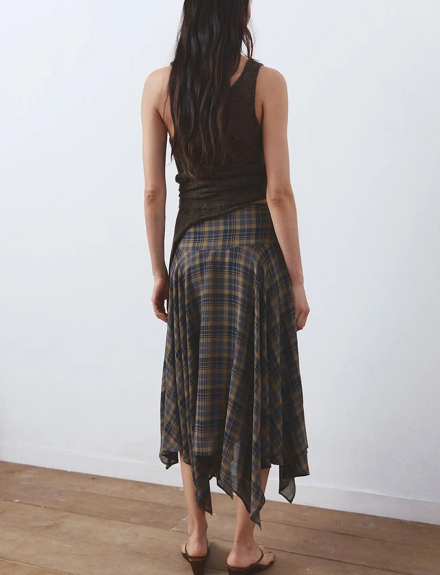 Mango - Checked asymmetric skirt - midi-röcke - brown - 2