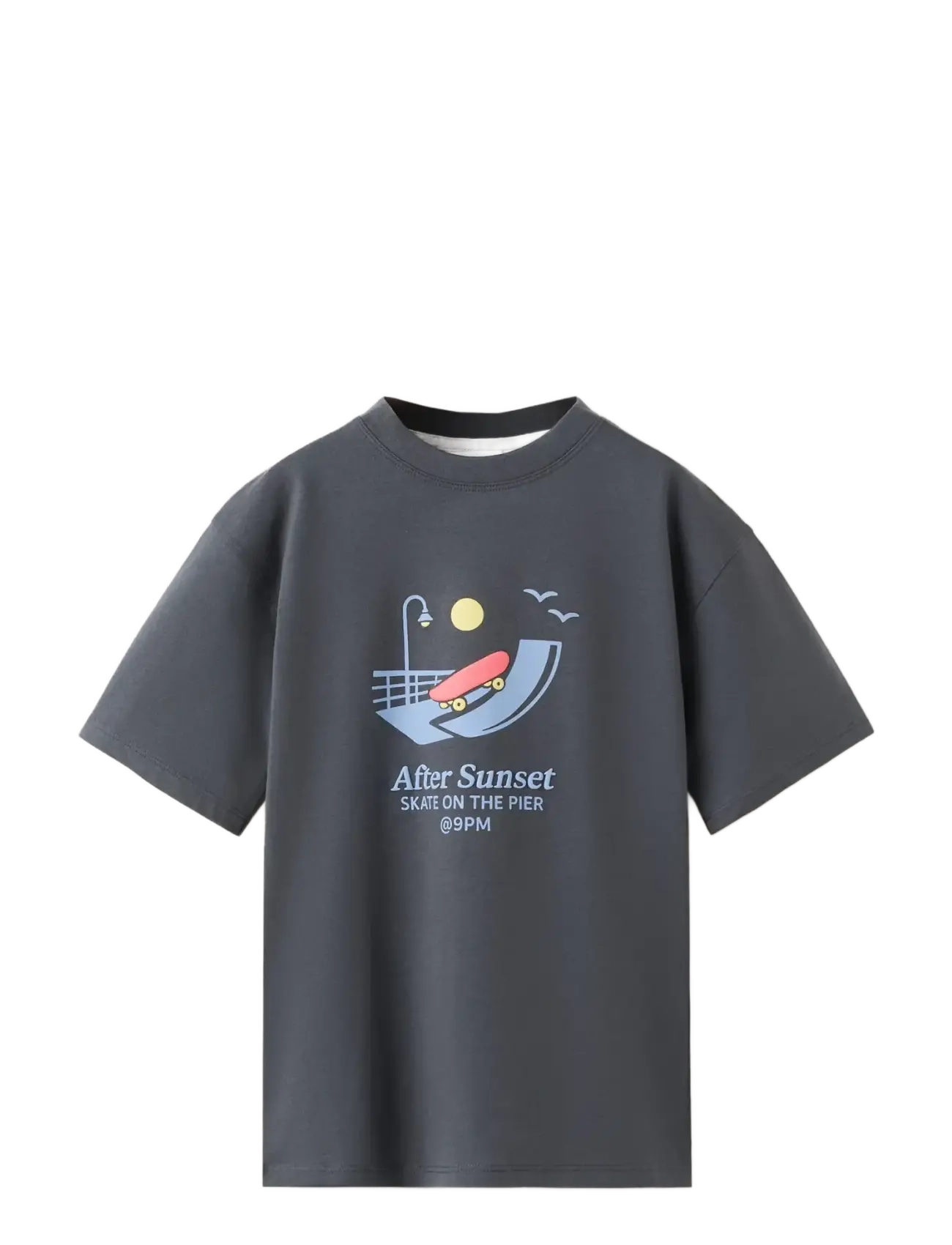 Mango Printed Cotton-Blend T-Shirt, Børn, Printet T-Shirt, Grå, Str: 11-12
