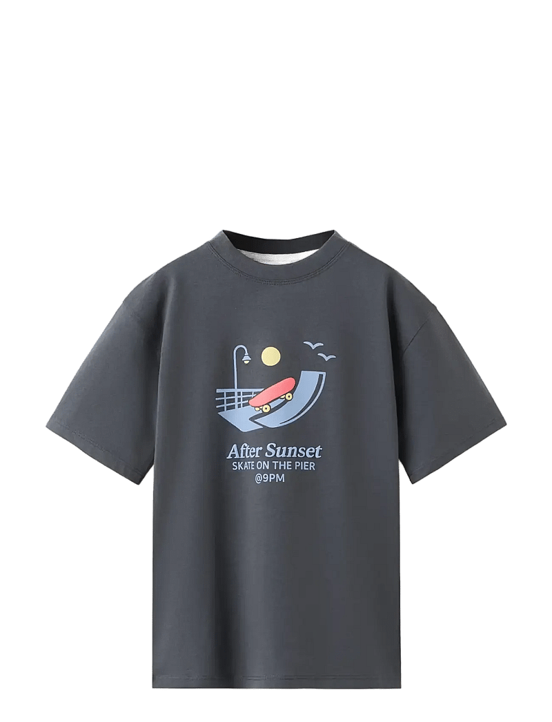 Mango - Printed cotton-blend t-shirt - kortærmede t-shirts - charcoal - 0