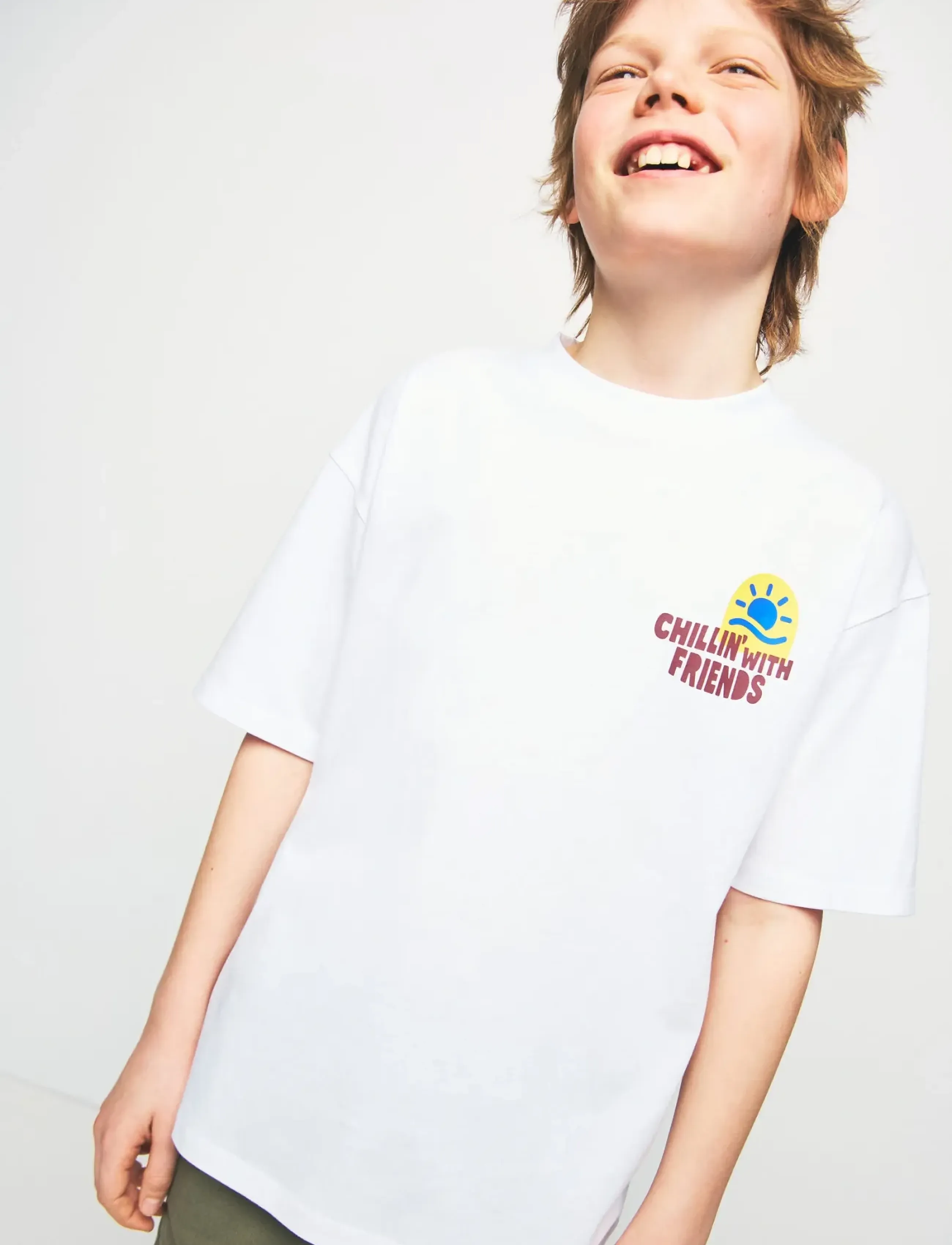 Mango Printed Cotton-Blend T-Shirt, Børn, Printet T-Shirt, Hvid, Str: 9-10