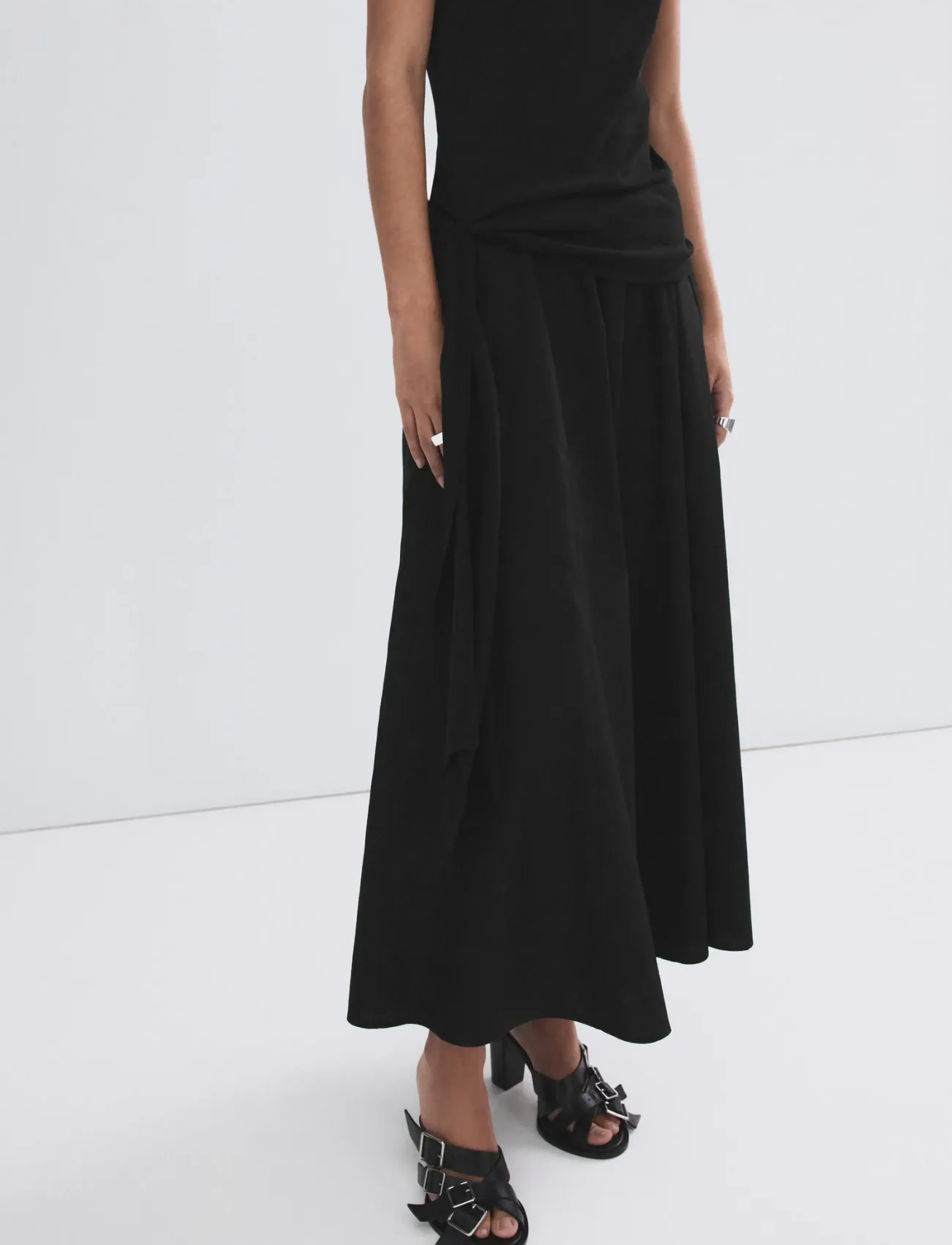 Mango Flared cotton skirt - Maxi nederdele - BLACK / black