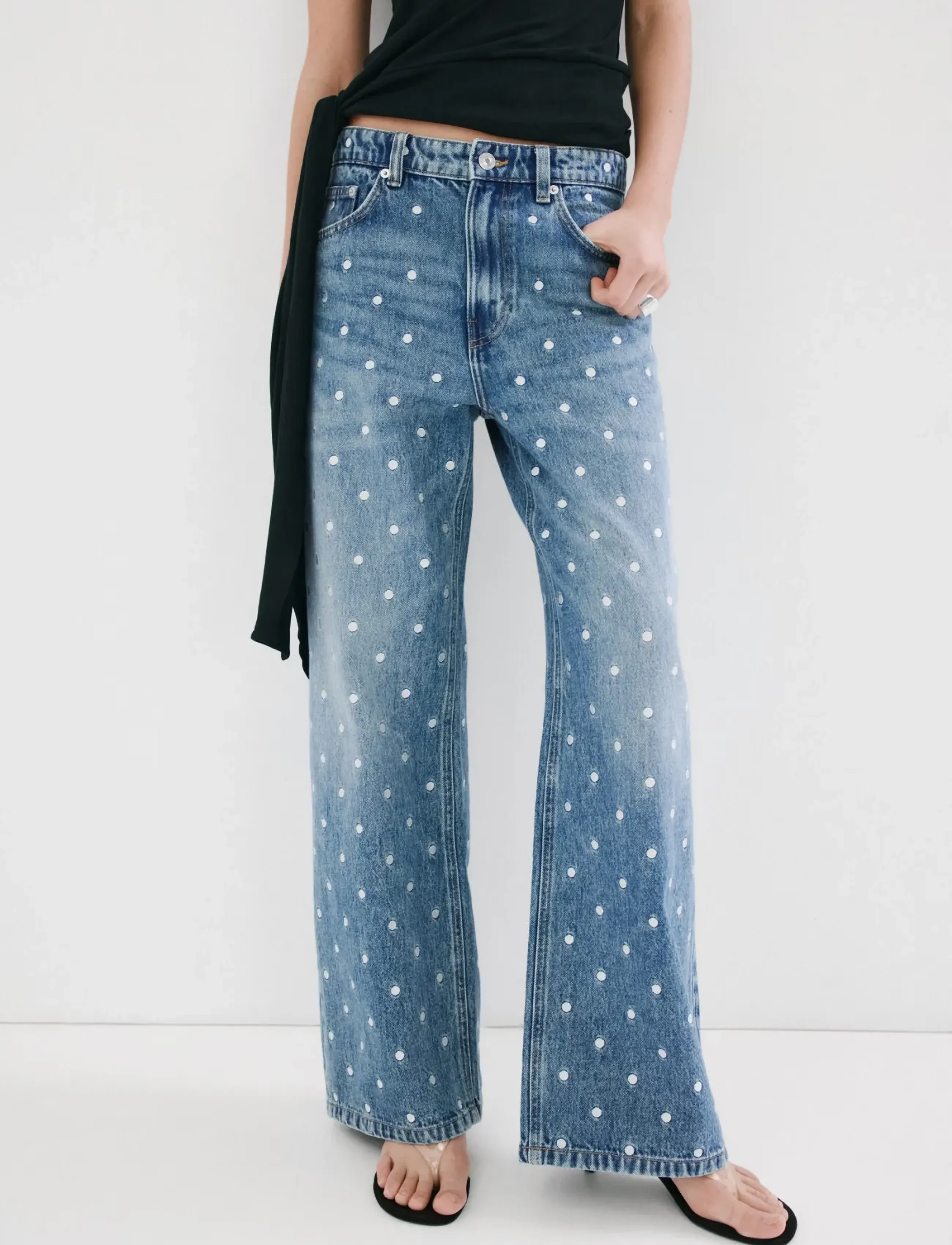 Mango Polka Dot Straight-Leg Jeans, 40, Blue, Jeans > Lige-Almindelige, Dame
