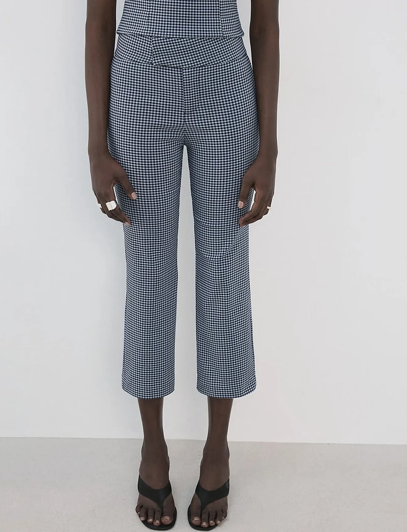 Mango - Gingham-check cropped trousers - bukser med lige ben - medium blue - 0