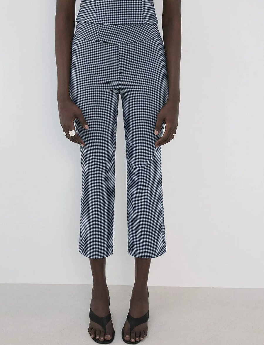 Mango - Gingham-check cropped trousers - raka byxor - medium blue - 0