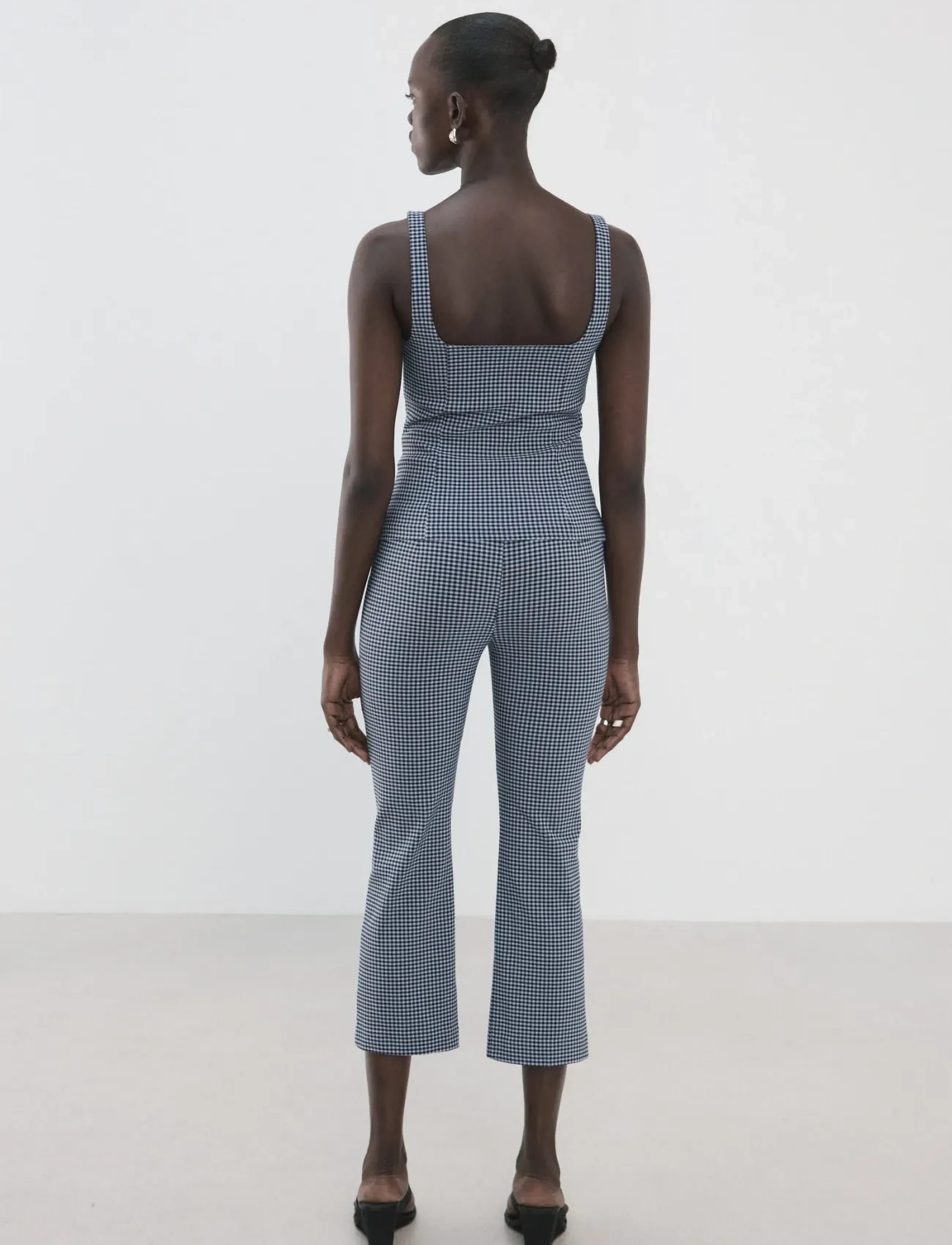 Mango - Gingham-check cropped trousers - raka byxor - medium blue - 2