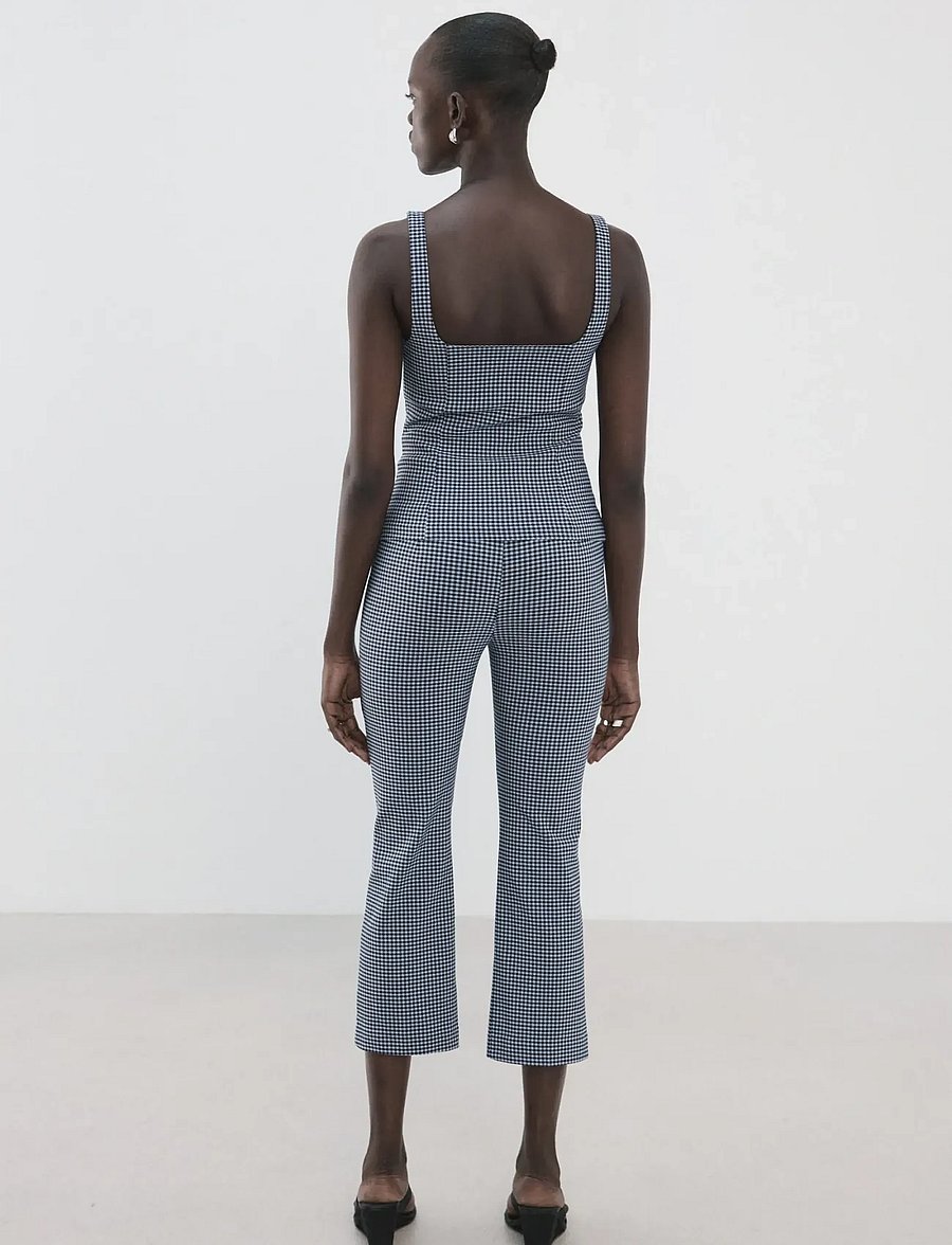 Mango - Gingham-check cropped trousers - raka byxor - medium blue - 2