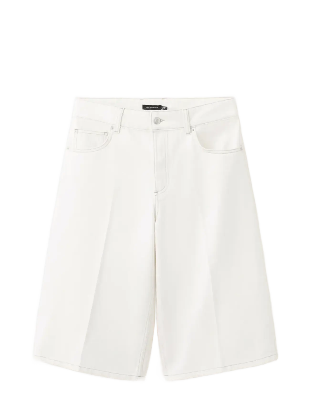 Mango Straight mid-rise denim Bermuda shorts - Clothing - NATURAL WHITE / cream
