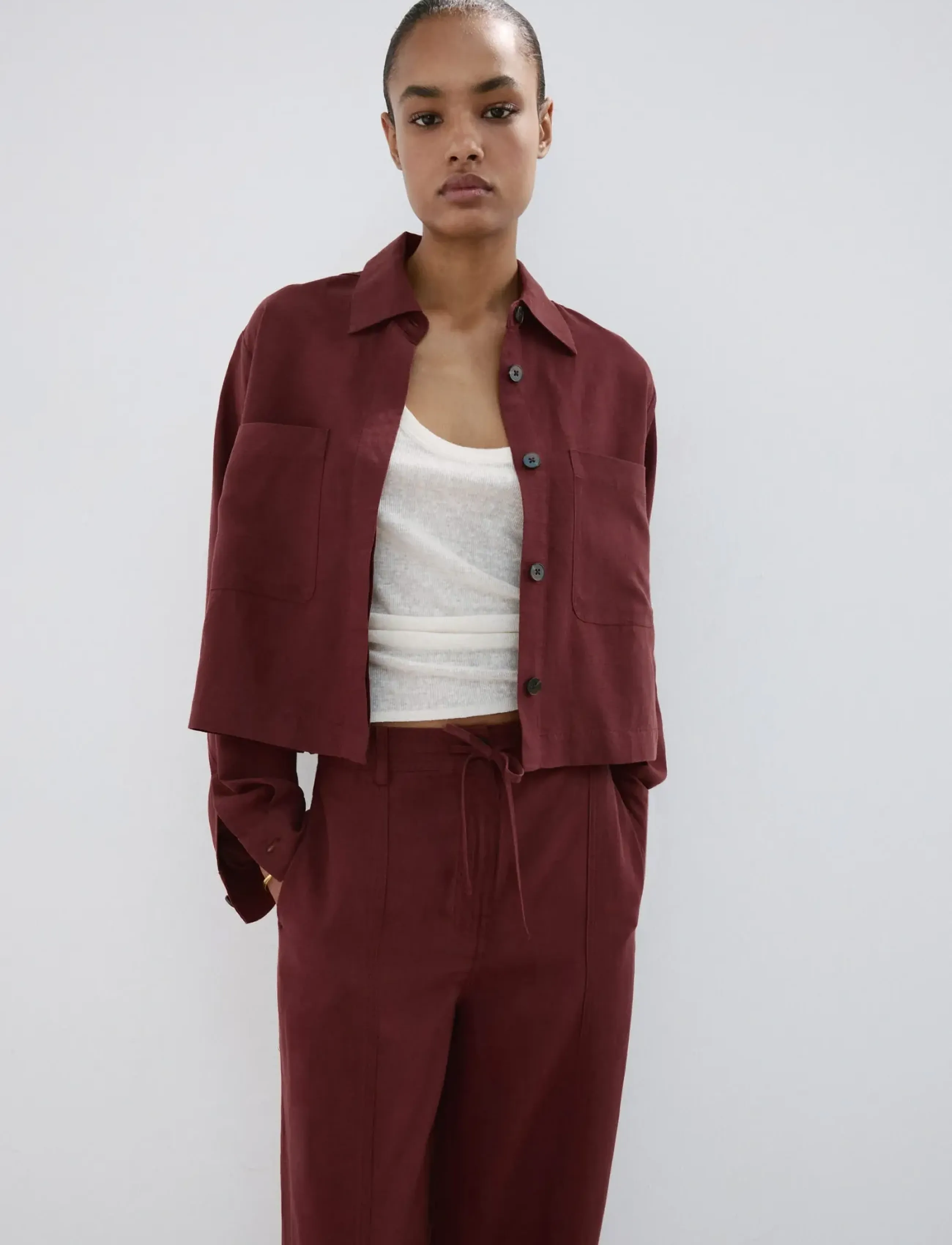 Mango Straight-fit lyocell trousers - Mango - MEDIUM ORANGE / burgundy