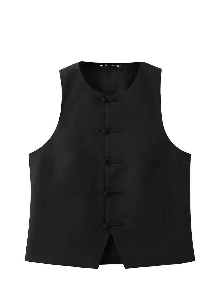 Mango - Linen toggle waistcoat - linnen - black - 1