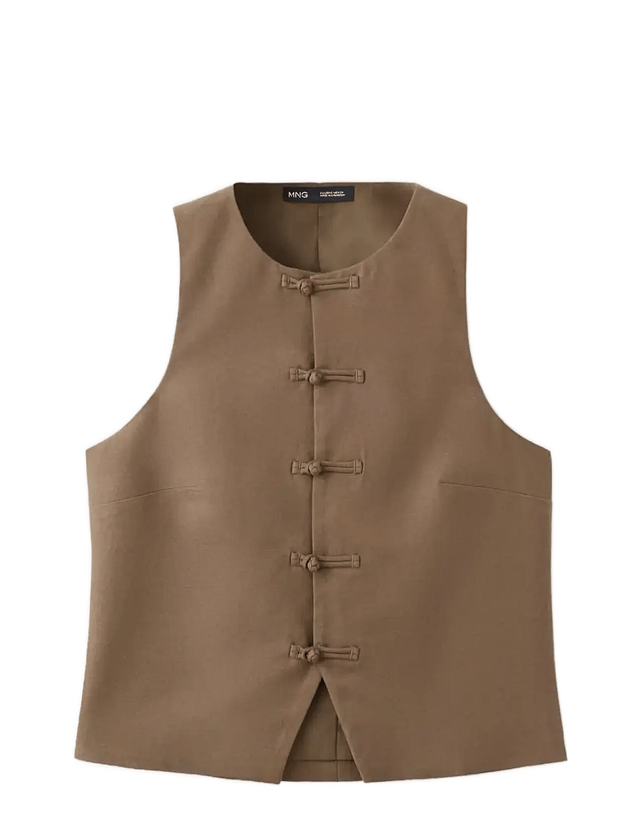 Mango - Linen toggle waistcoat - hihattomat paidat - brown - 1
