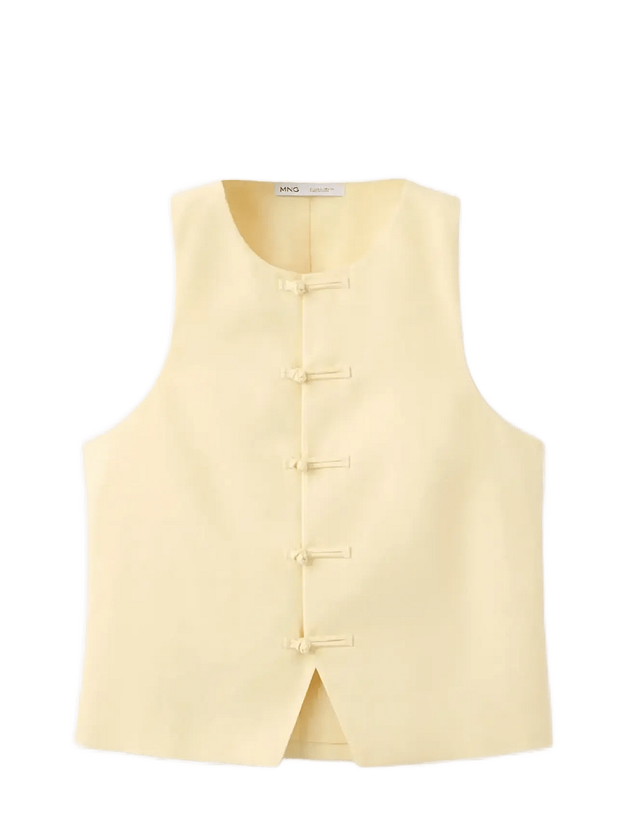 Mango - Linen toggle waistcoat - tanktops - yellow - 1