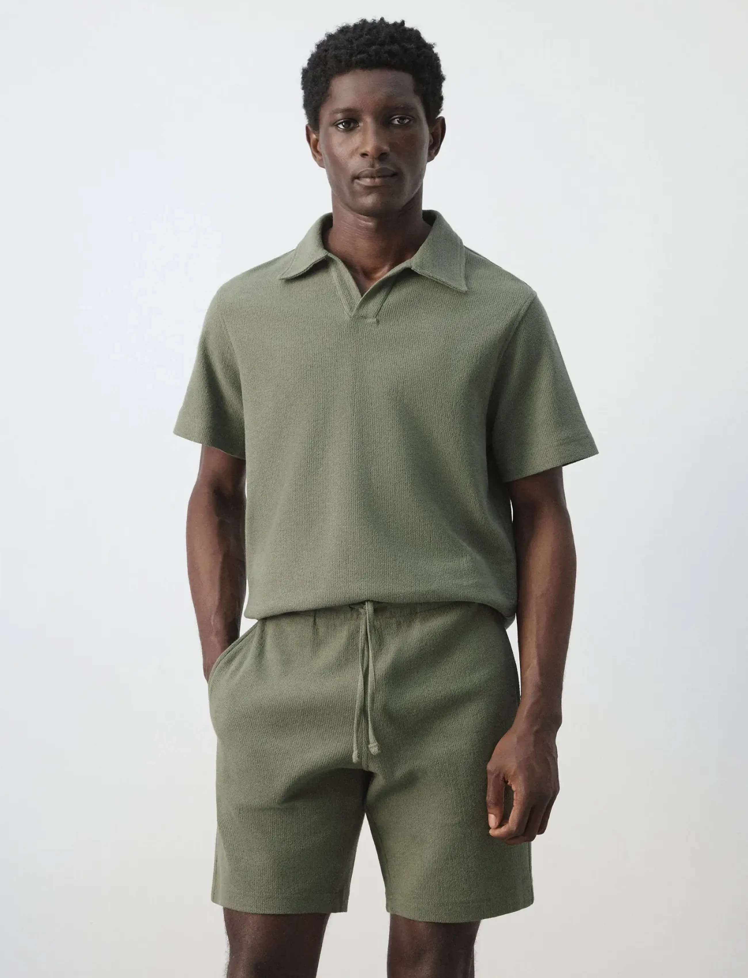 Mango Regular-fit textured polo shirt - Strik - MEDIUM GREEN / khaki/green