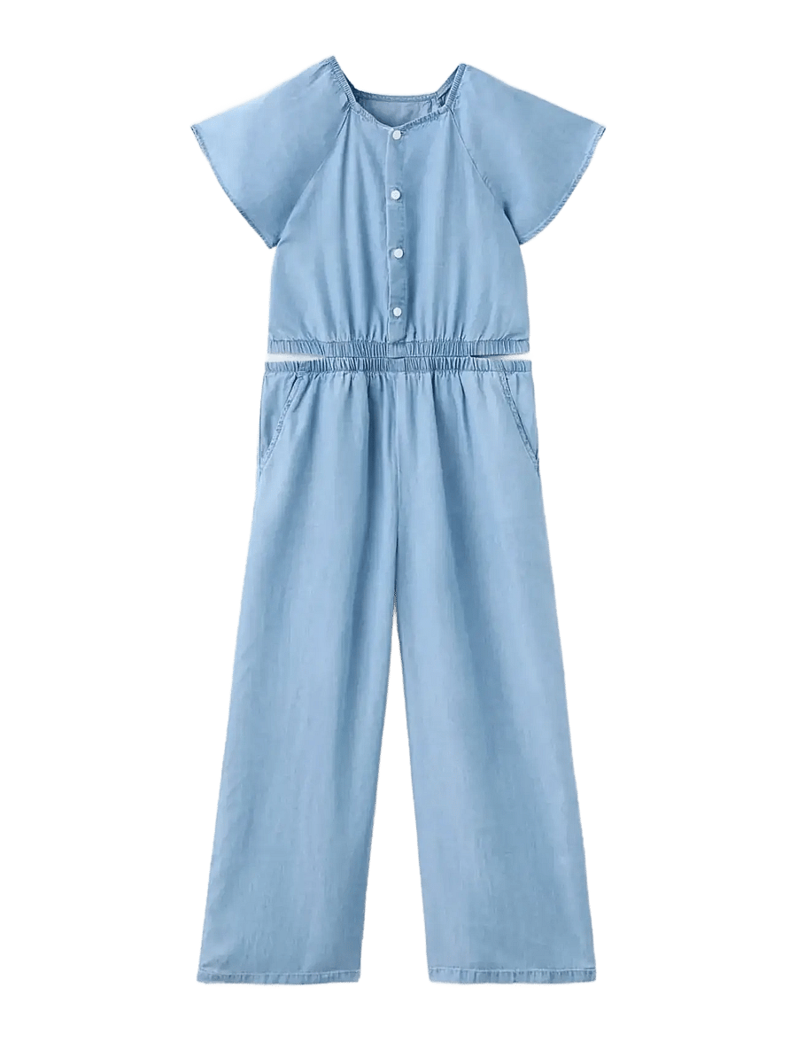 Mango - Lyocell jumpsuit with slit details - byxdress - open blue - 0