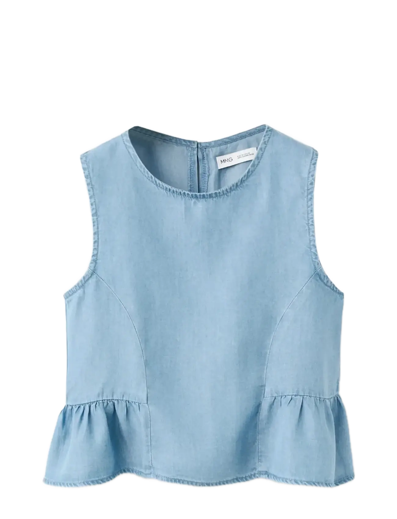 Mango Lyocell Bow Blouse, Børn, Ærmeløs Peplum Bluse, Blå, Str: 134