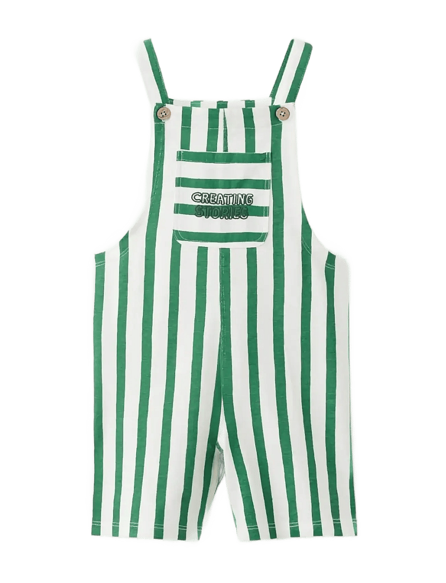 Mango - Striped dungarees with print detail - buksedragter - green - 0