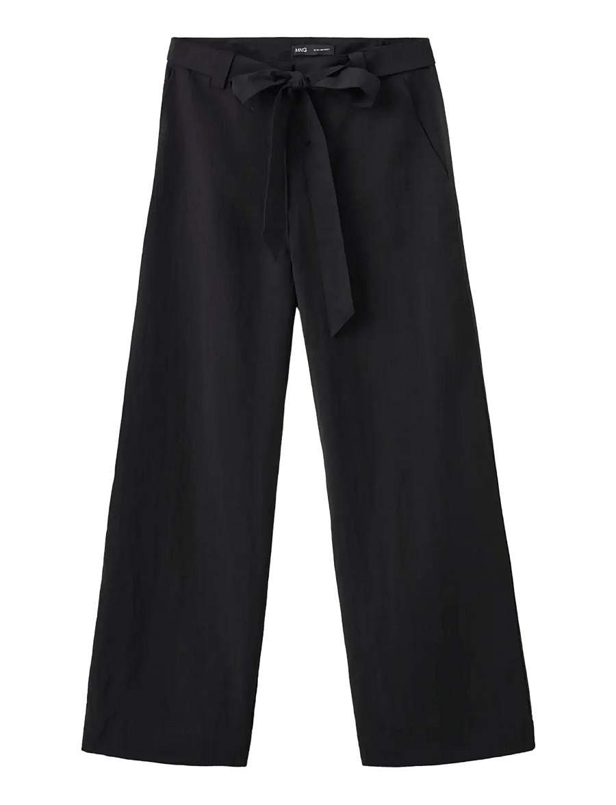 Mango - Lyocell trousers with belt - bukser med lige ben - black - 1