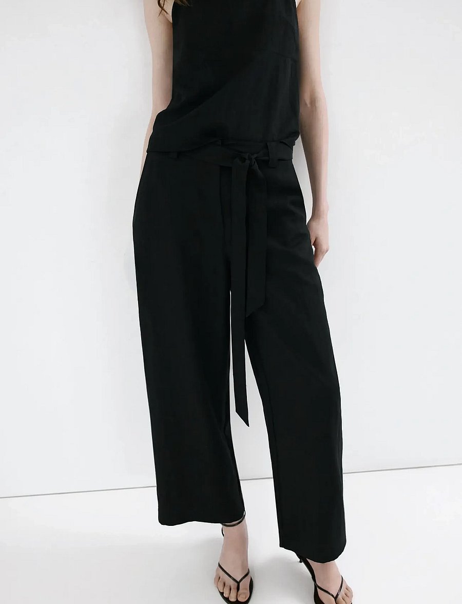 Mango - Lyocell trousers with belt - bukser med lige ben - black - 0
