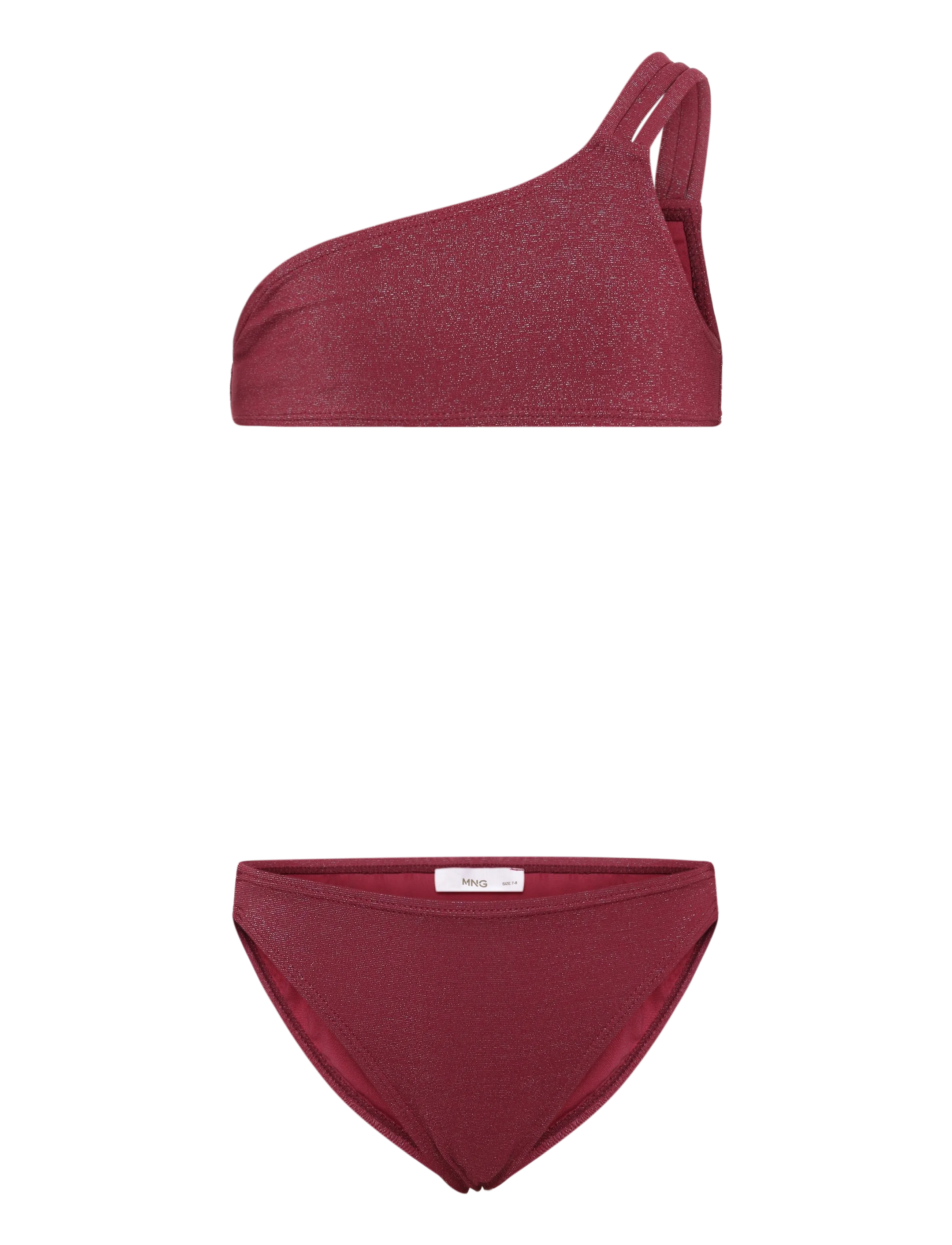 MANGO Asymmetric Shimmer Bikini Burgundy - 11-12 - Kinder