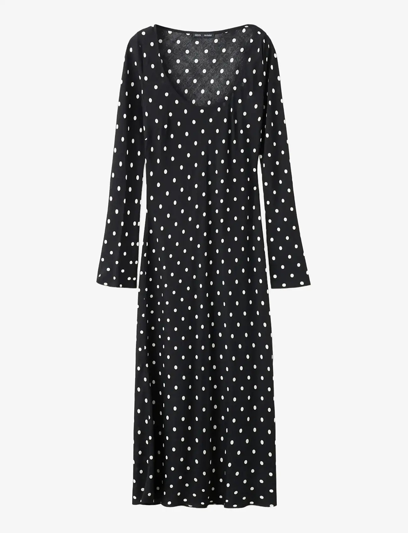 Mango - Long sleeve polka dot dress - festklänningar - black - 1