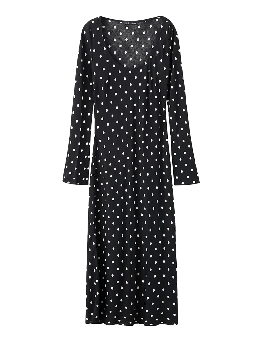 Mango - Long sleeve polka dot dress - festkjoler - black - 1