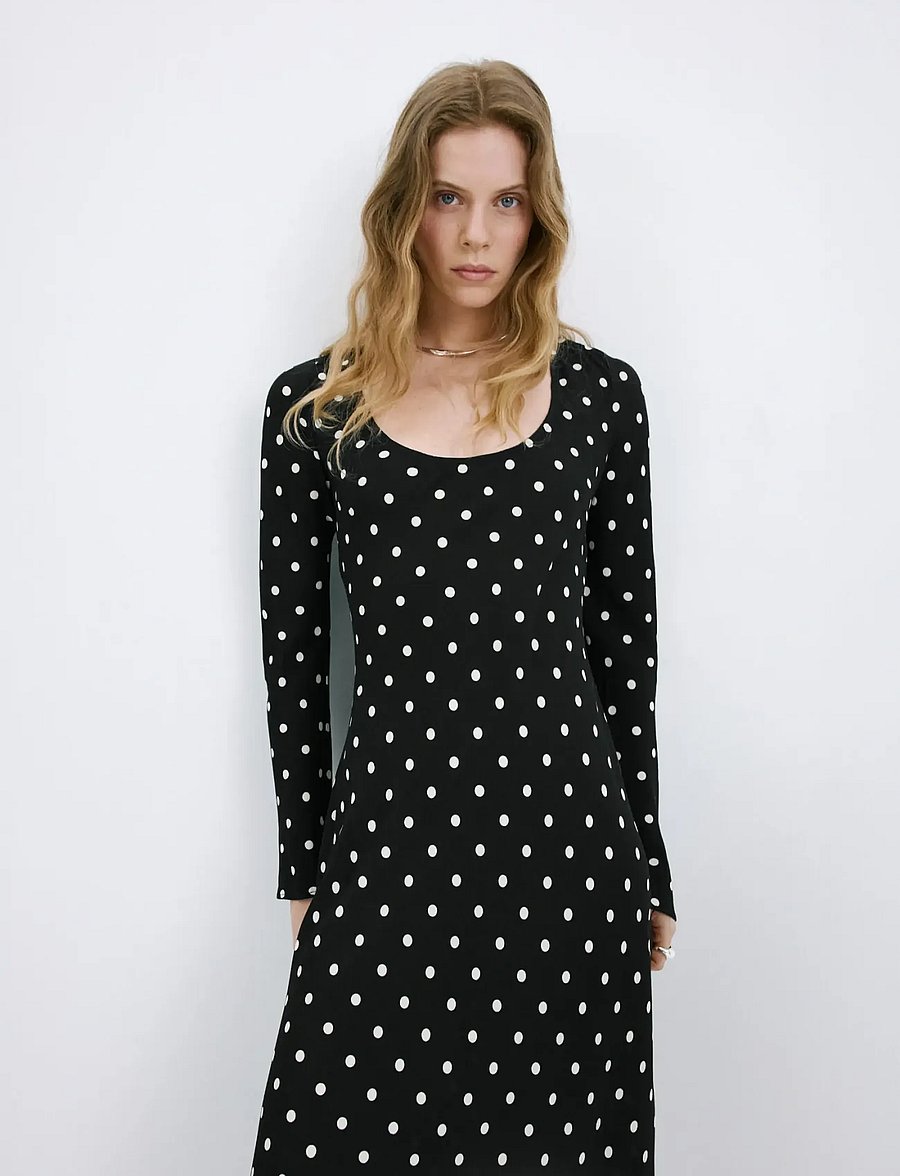Mango - Long sleeve polka dot dress - festkjoler - black - 0