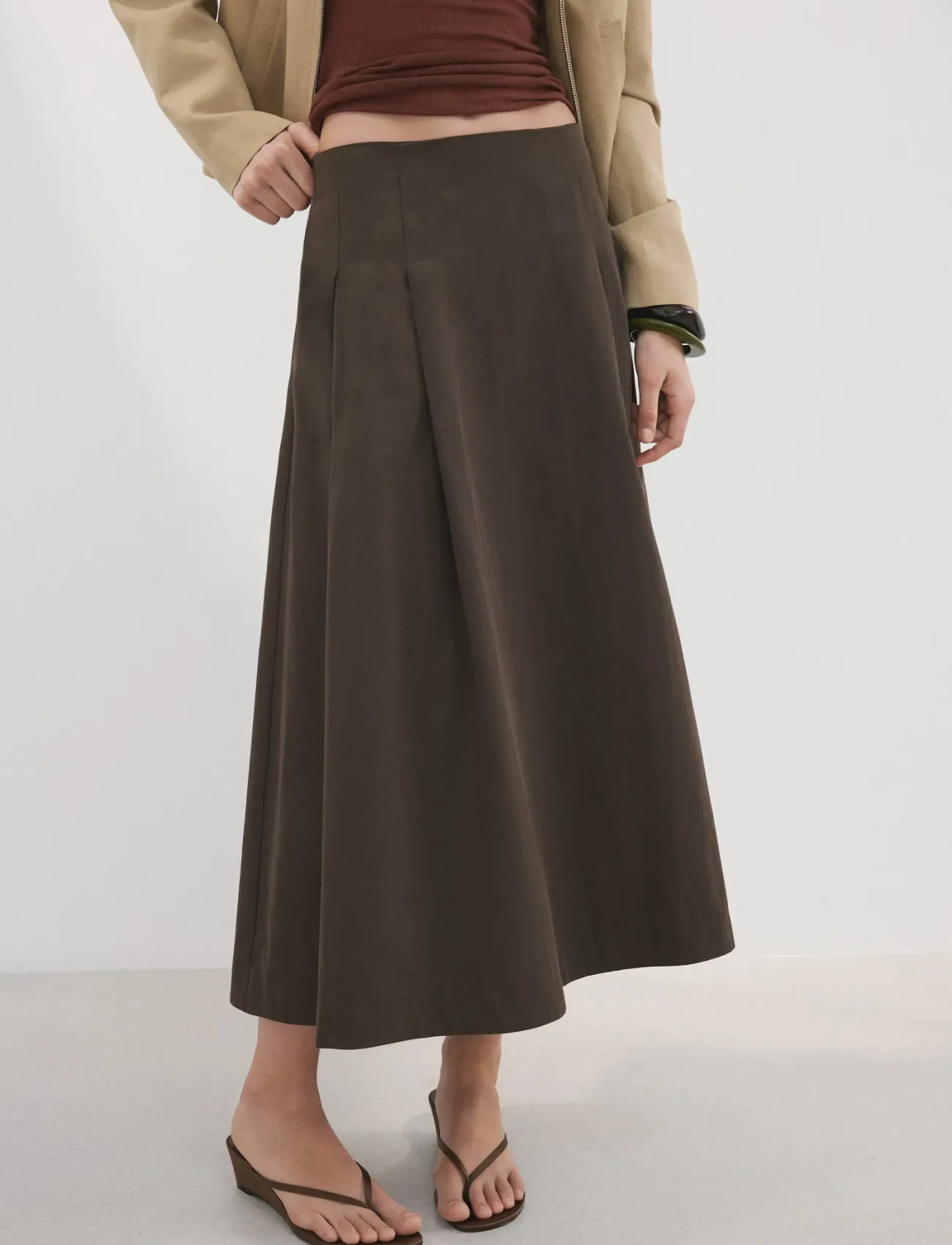 Mango Flared midi-skirt - Midi-Röcke - DARK BROWN / brown