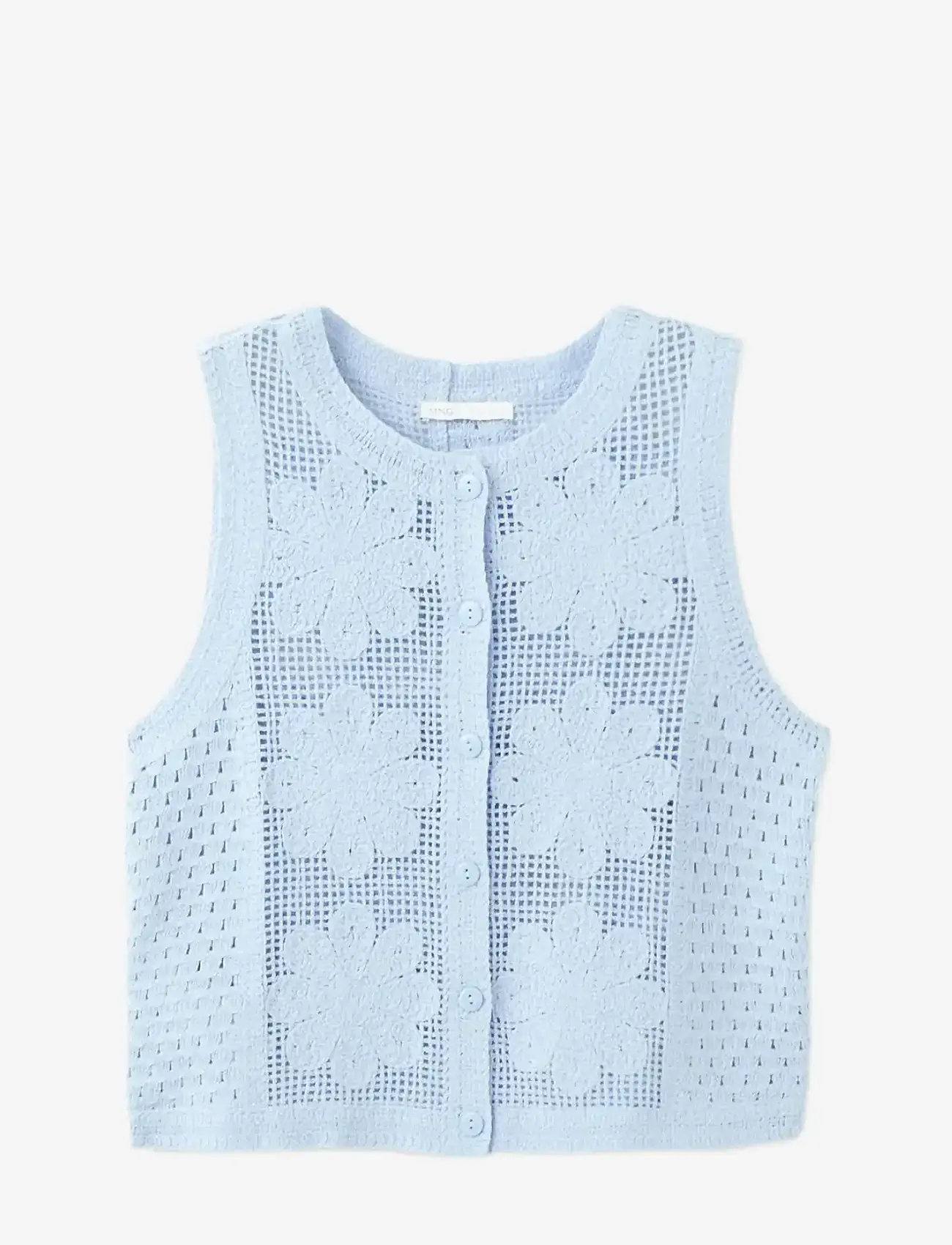Mango - Embroidered openwork knit gilet - stickade västar - lt-pastel blue - 1