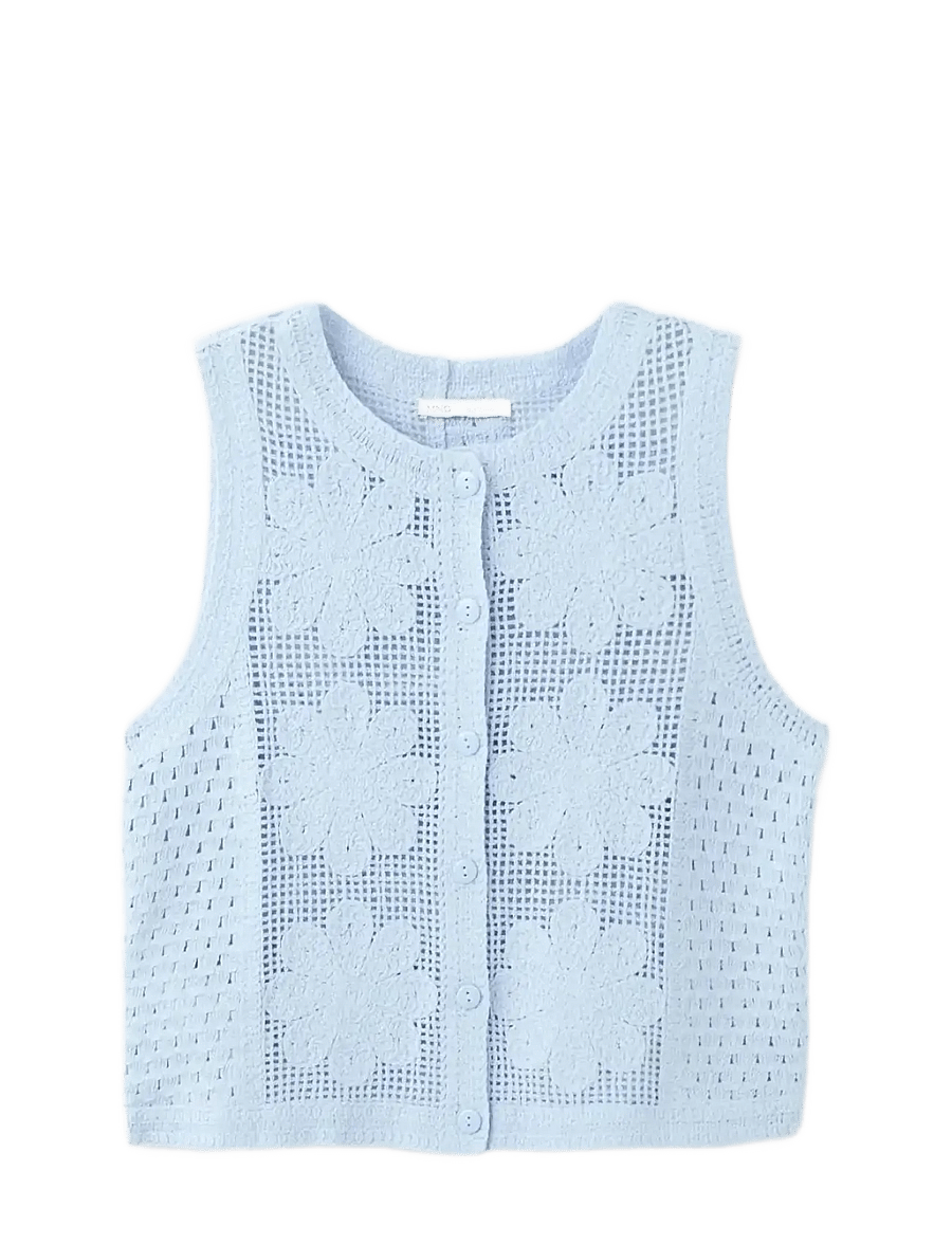 Mango - Embroidered openwork knit gilet - strikveste - lt-pastel blue - 1