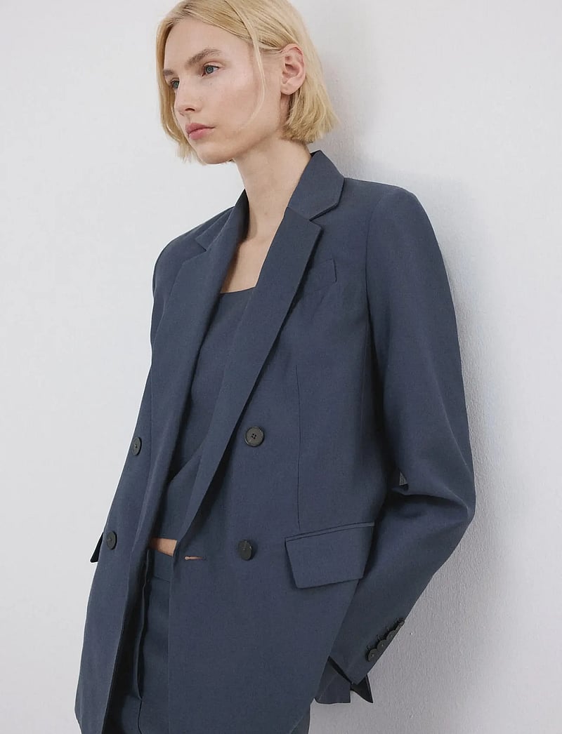 Mango - Straight-fit lyocell suit jacket - dobbeltradede blazere - medium blue - 0