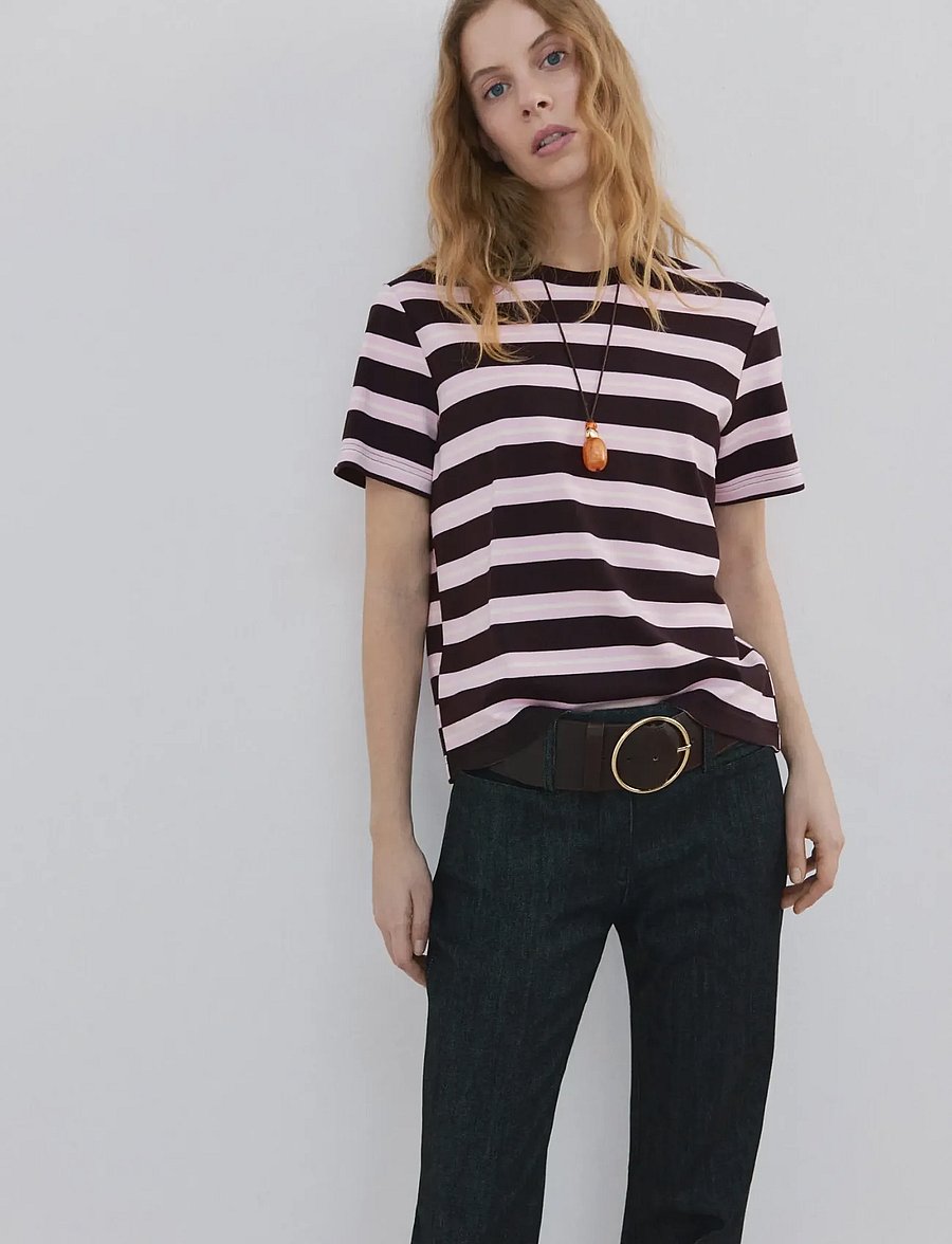 Mango - Striped short-sleeved t-shirt - t-shirts - brown - 0