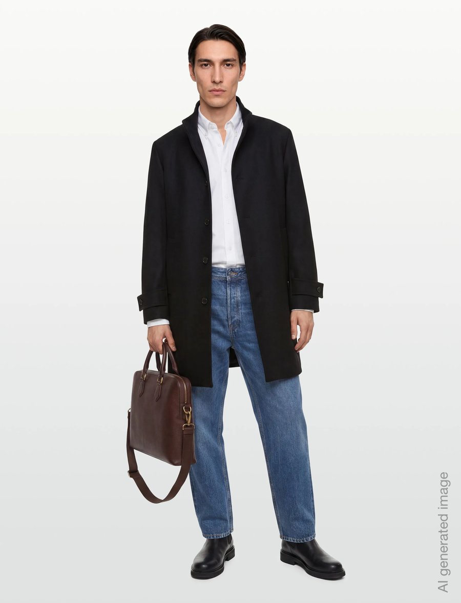 Mango - Wool funnel neck coat - ullrockar - black - 0