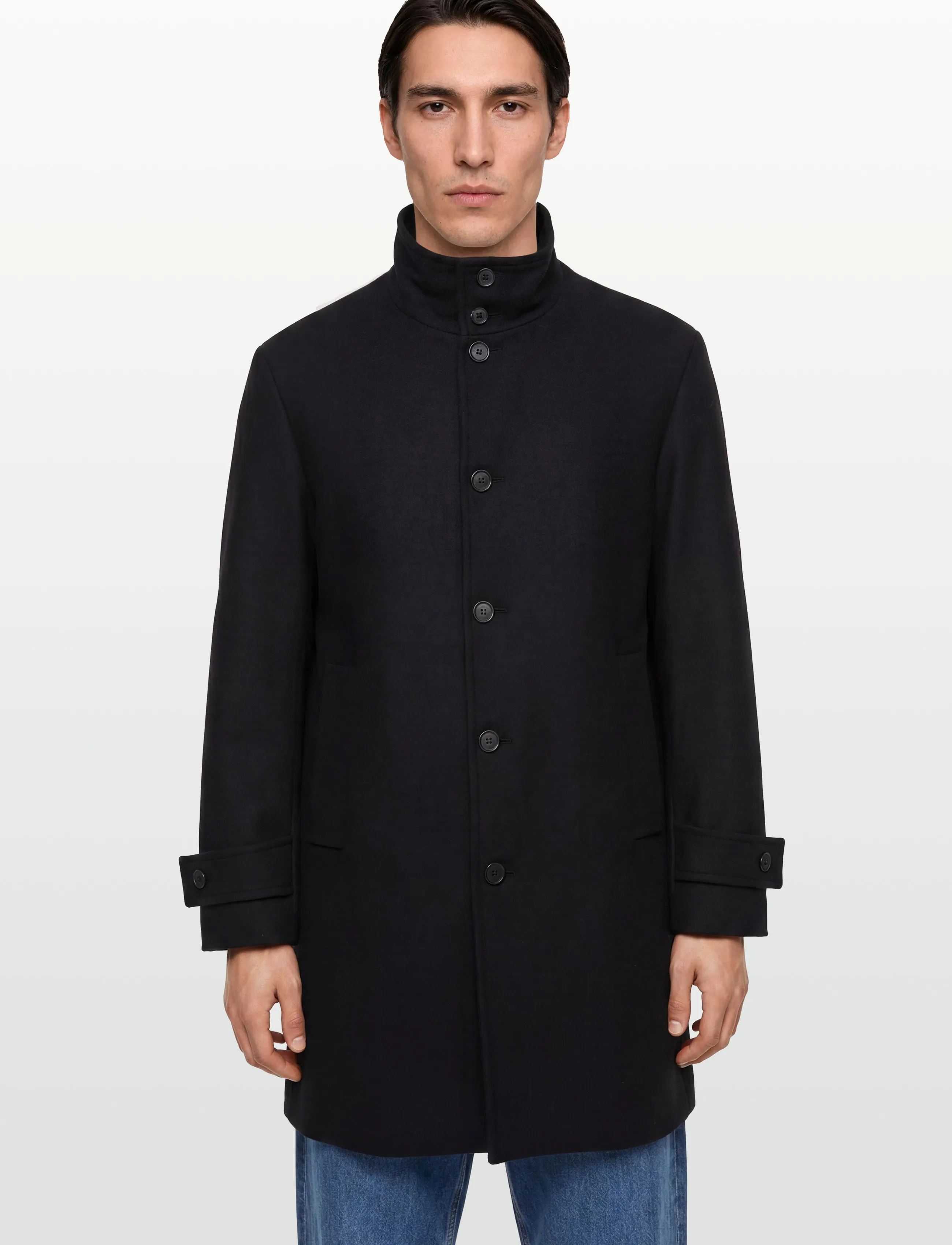 Mango - Wool funnel neck coat - lange jassen & mantels - black - 3