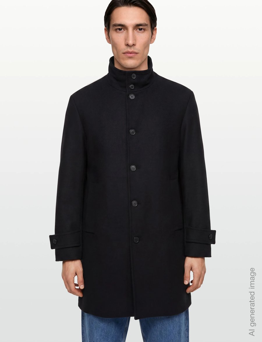 Mango - Wool funnel neck coat - ullrockar - black - 3