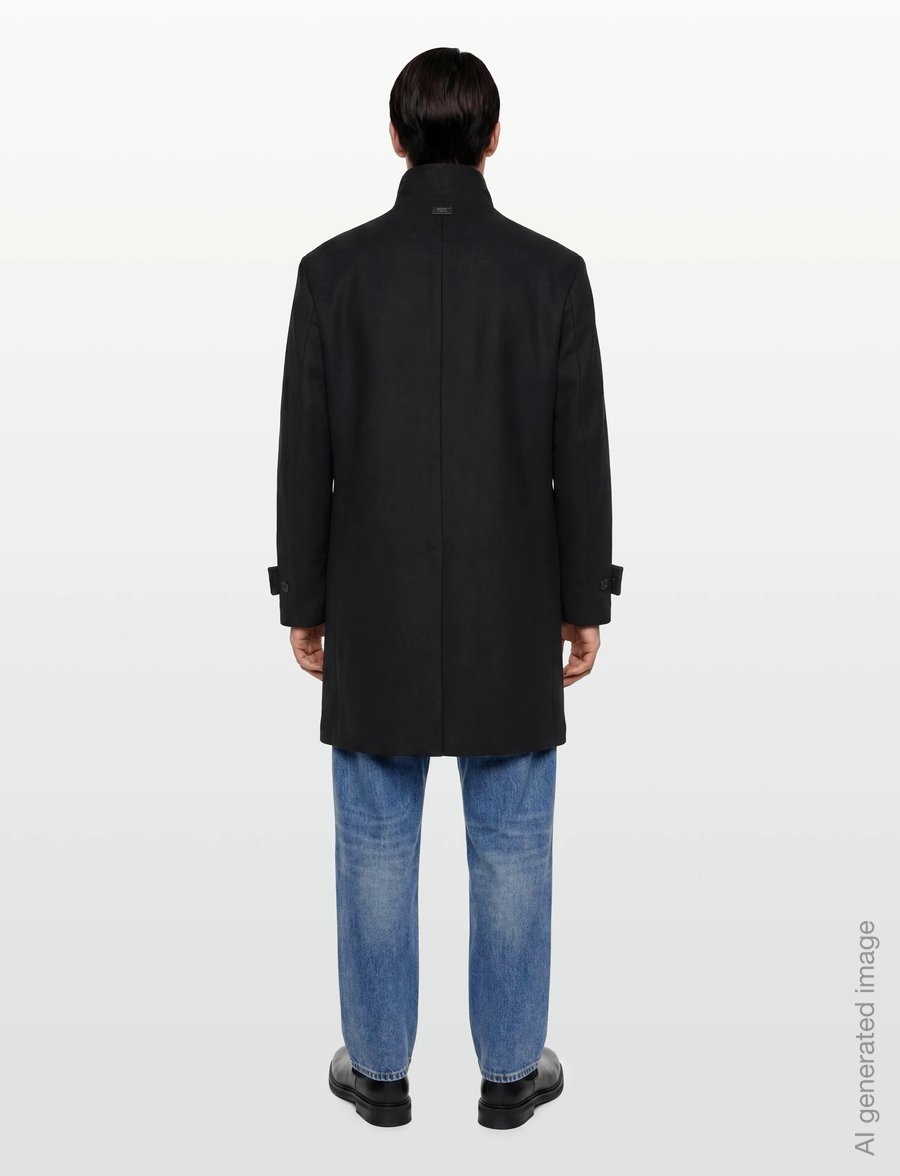 Mango - Wool funnel neck coat - ullrockar - black - 4