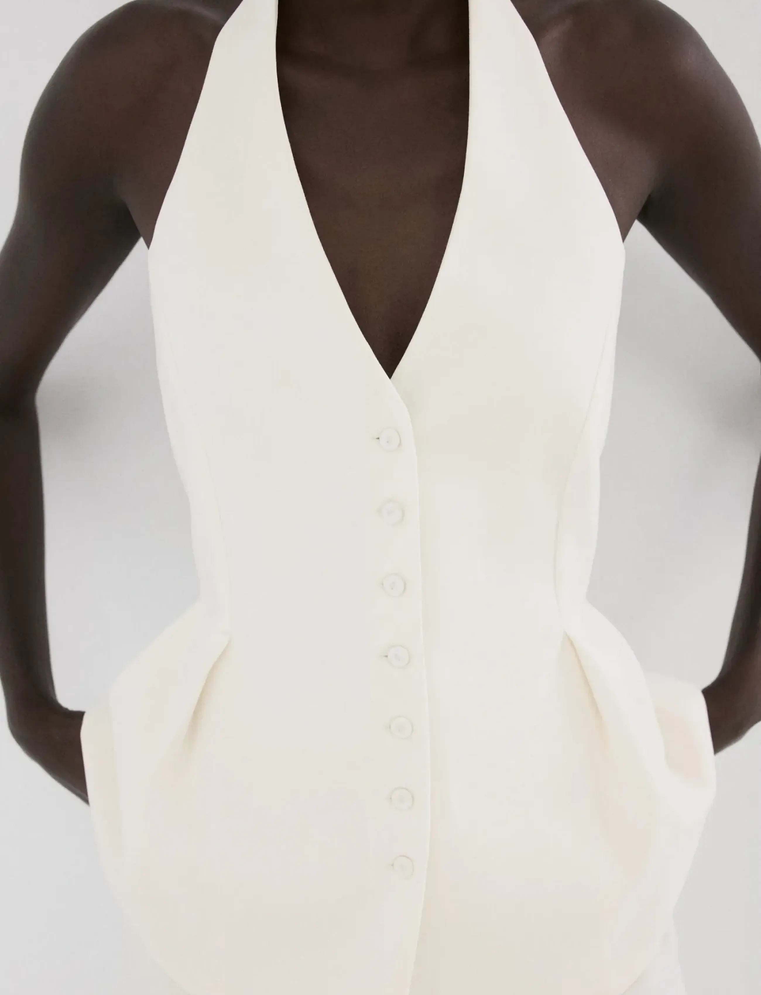 Mango Peplum top with halter neck - Puserot - YELLOW / cream