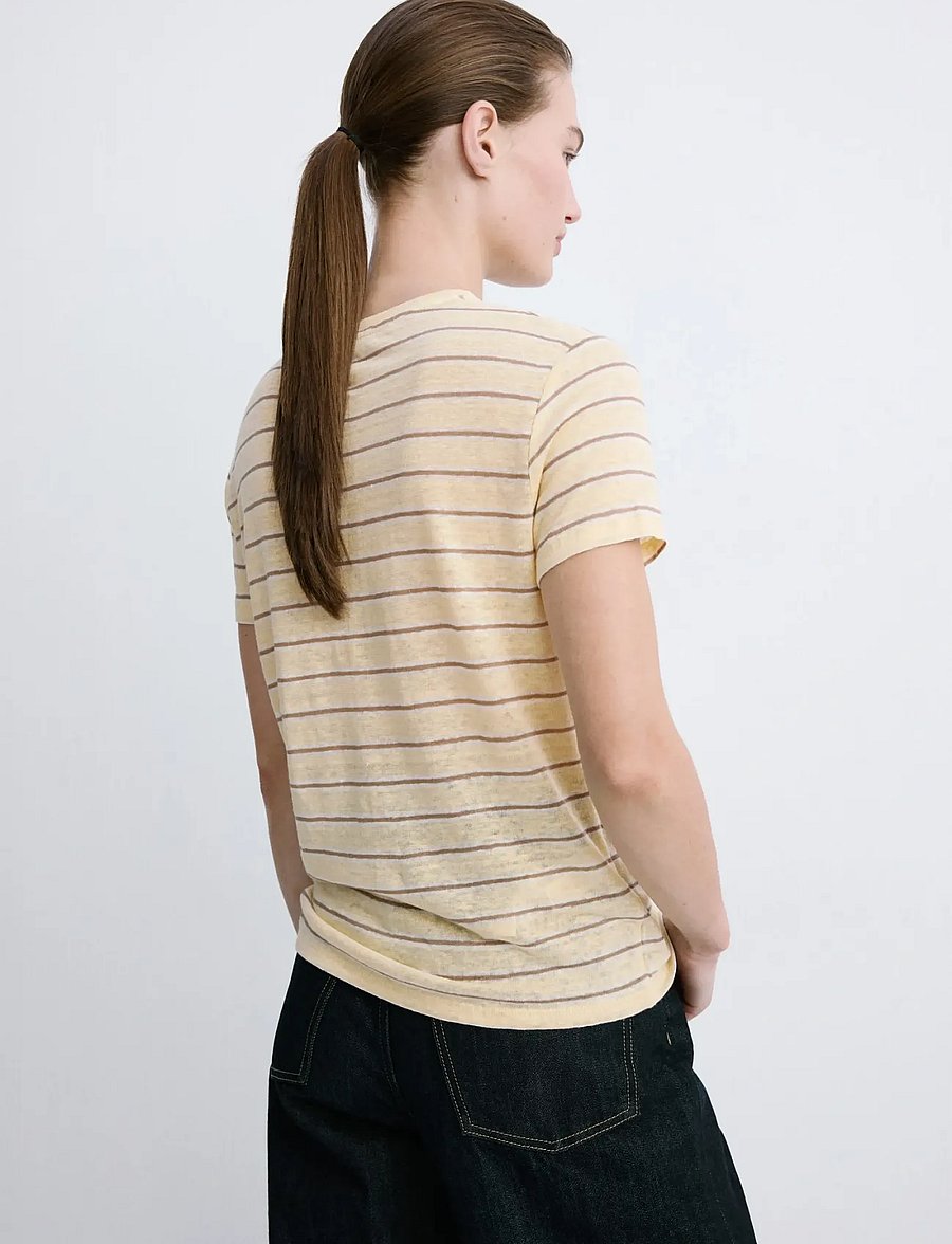 Mango - Short-sleeved linen t-shirt - t-shirts - yellow - 2